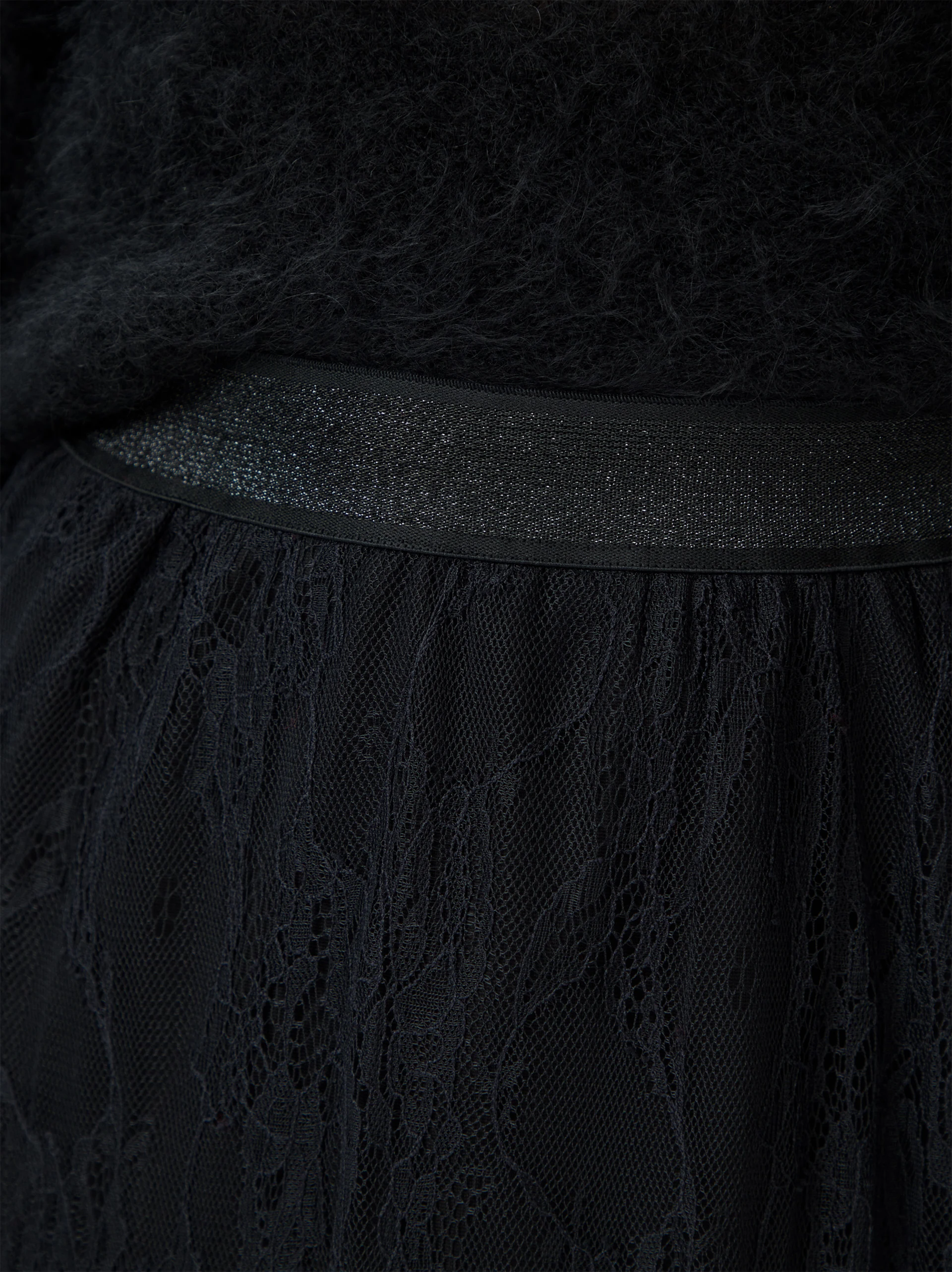 Black midi skirt with lace trim