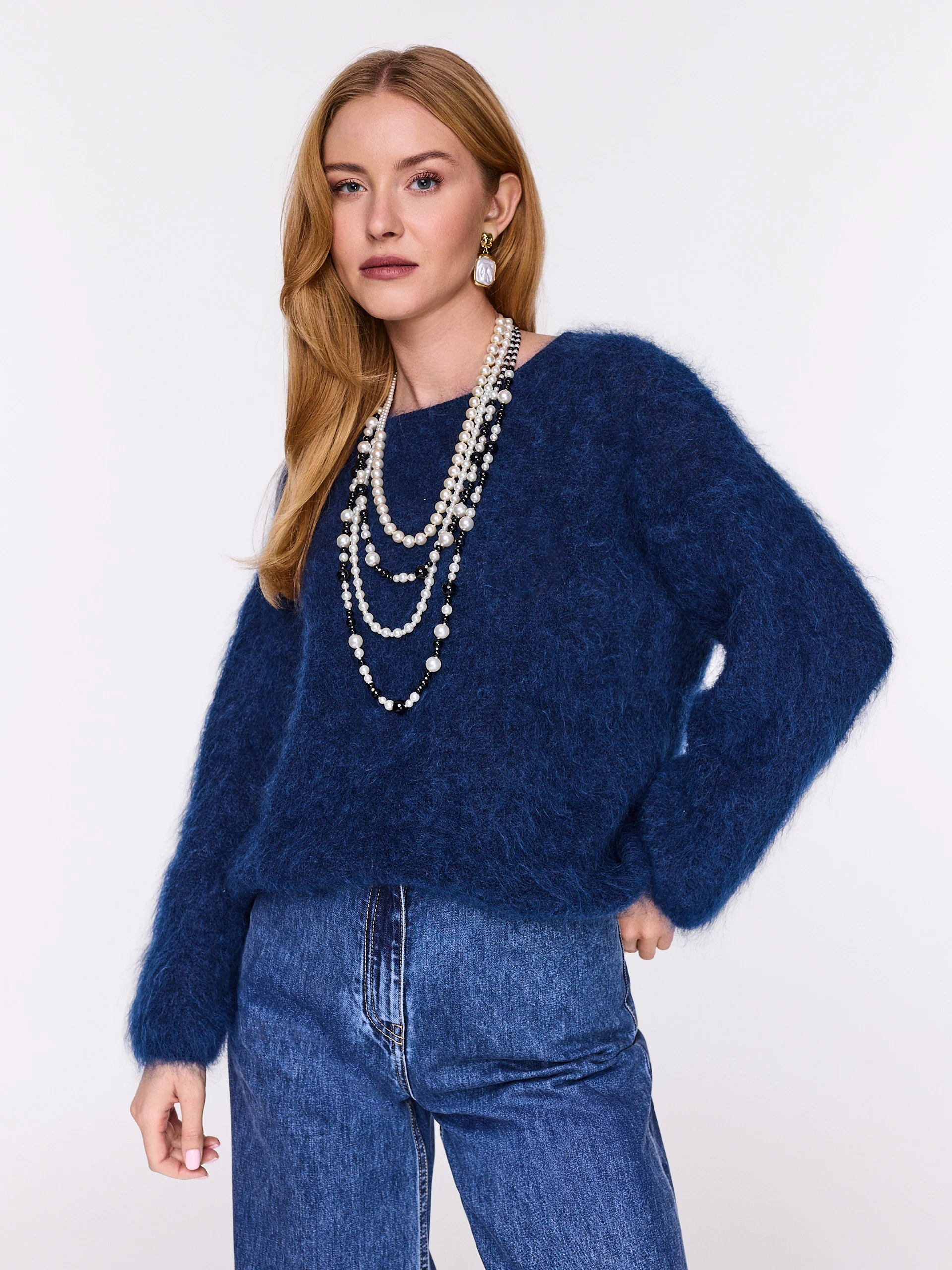Navy blue sweater with mohair