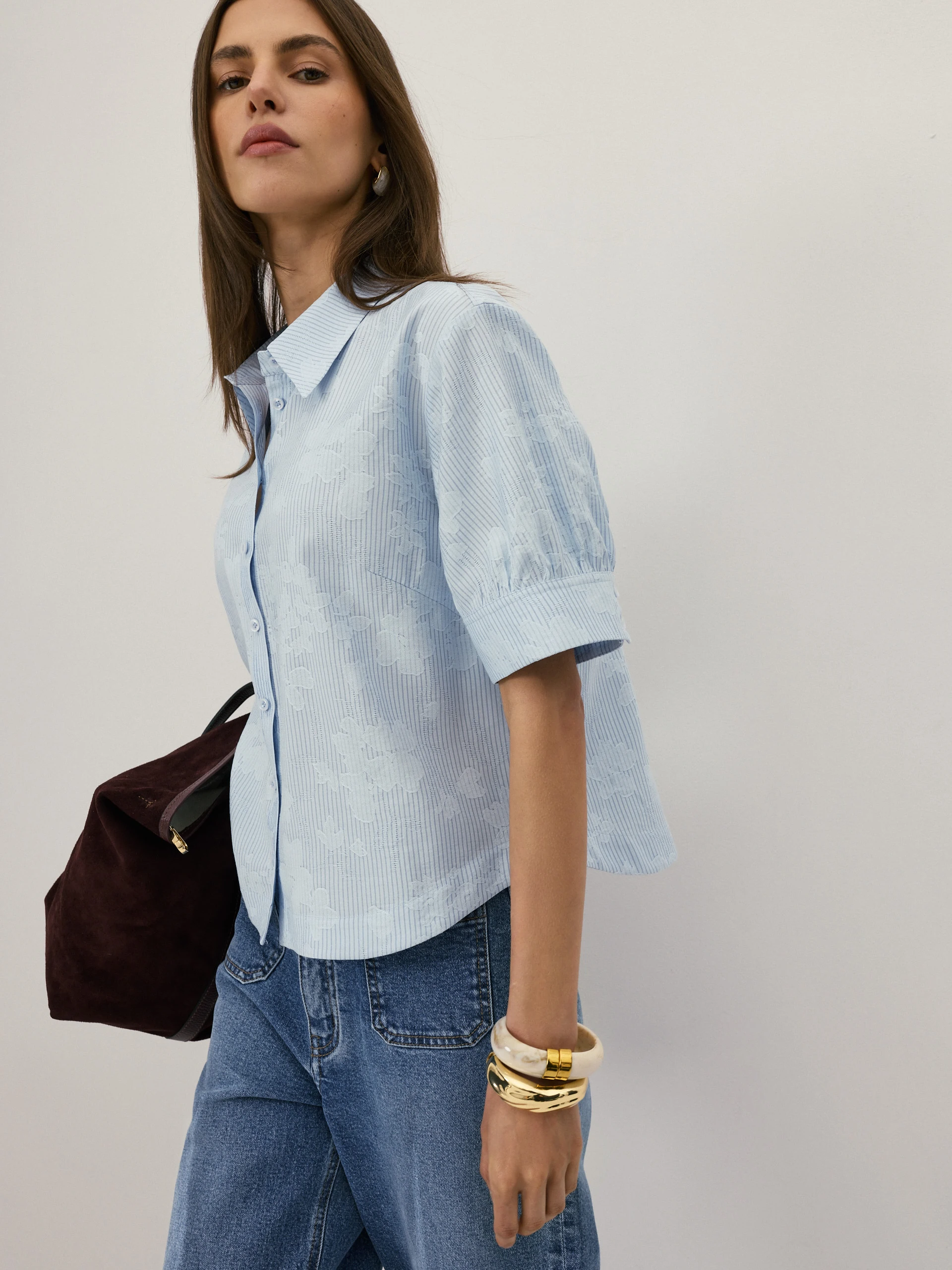 A blue short-sleeved shirt