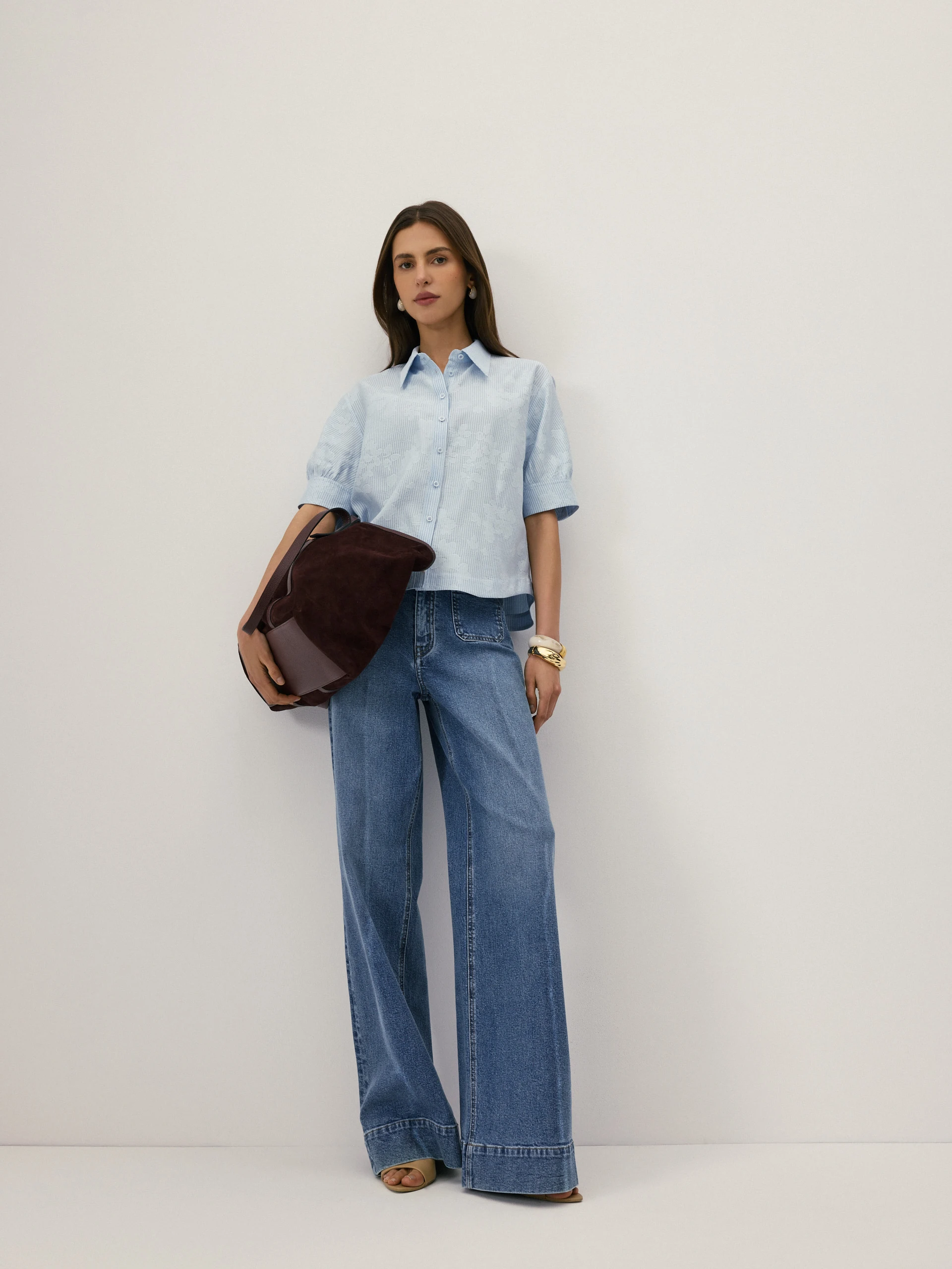 A blue short-sleeved shirt