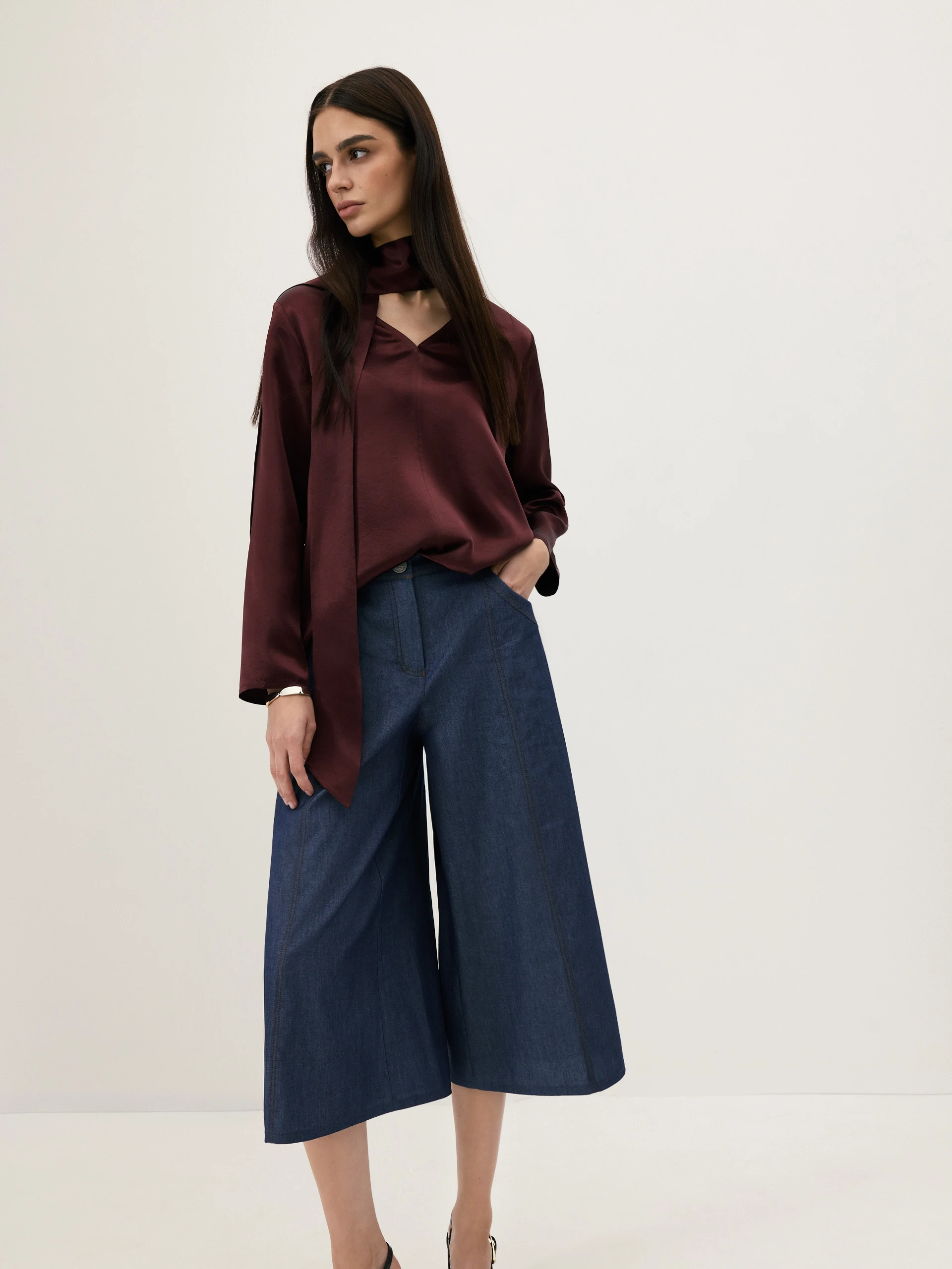 Navy blue cotton denim trousers