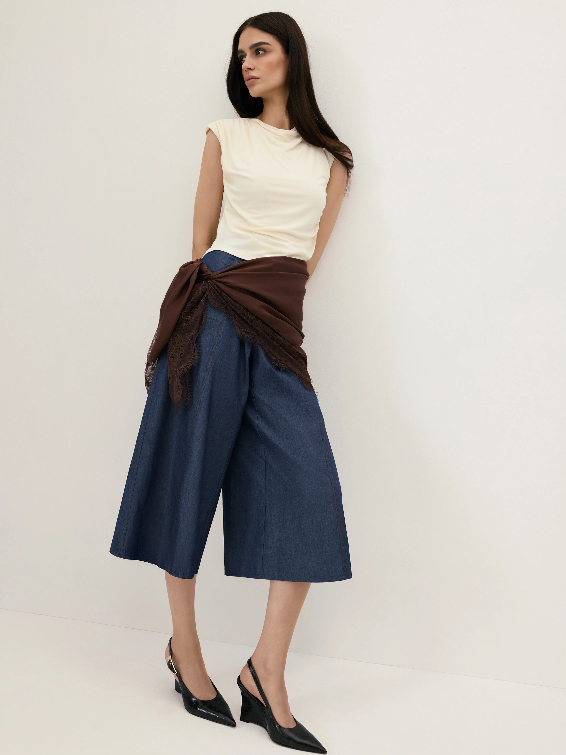 Navy blue cotton denim trousers