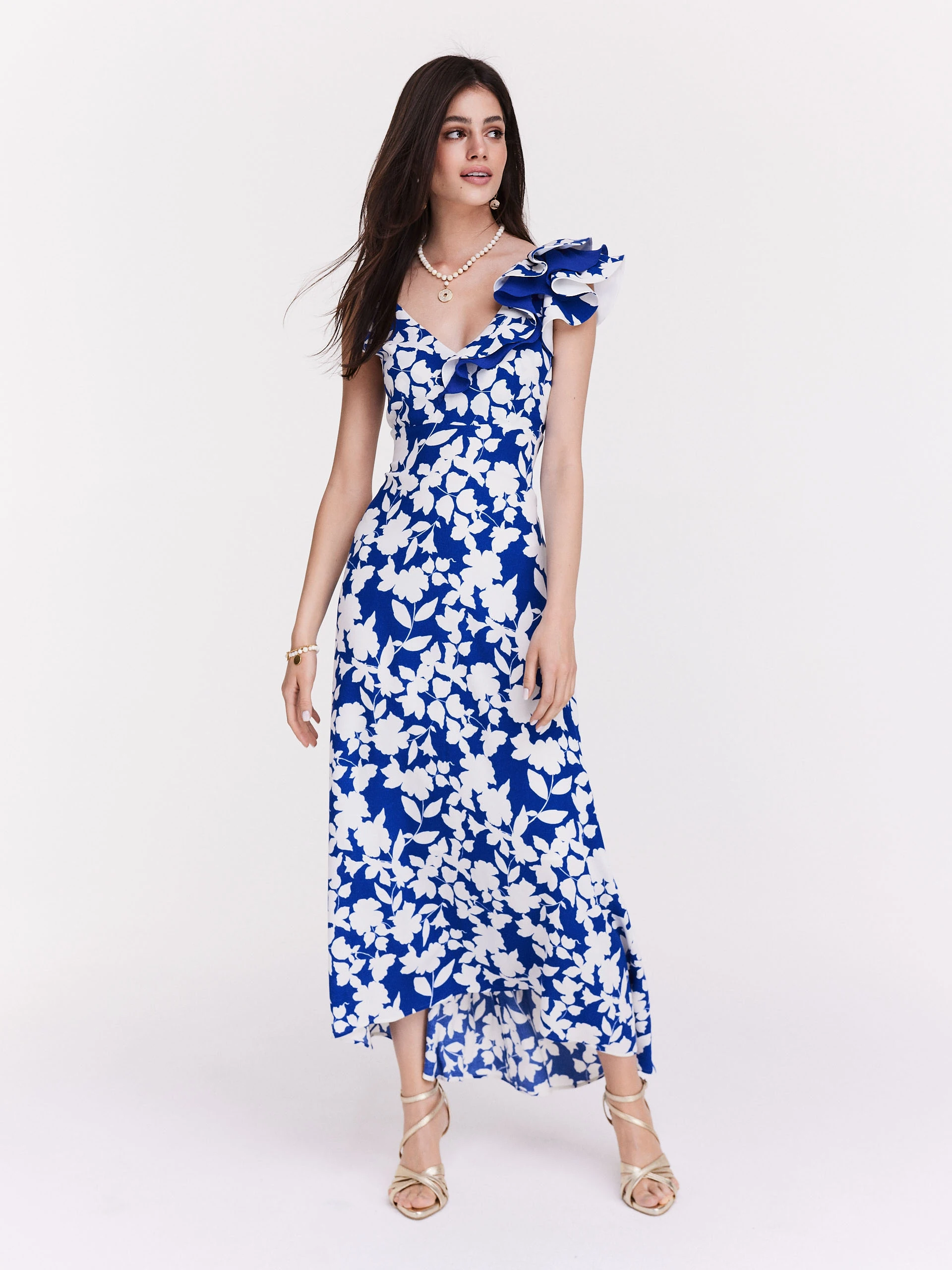 Cobalt midi dress with flowers