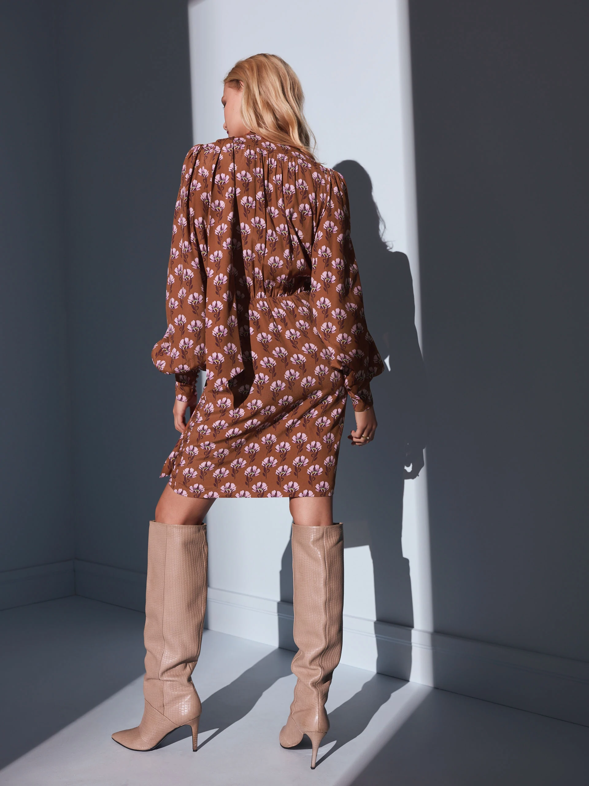 Boho-style mini dress in brown