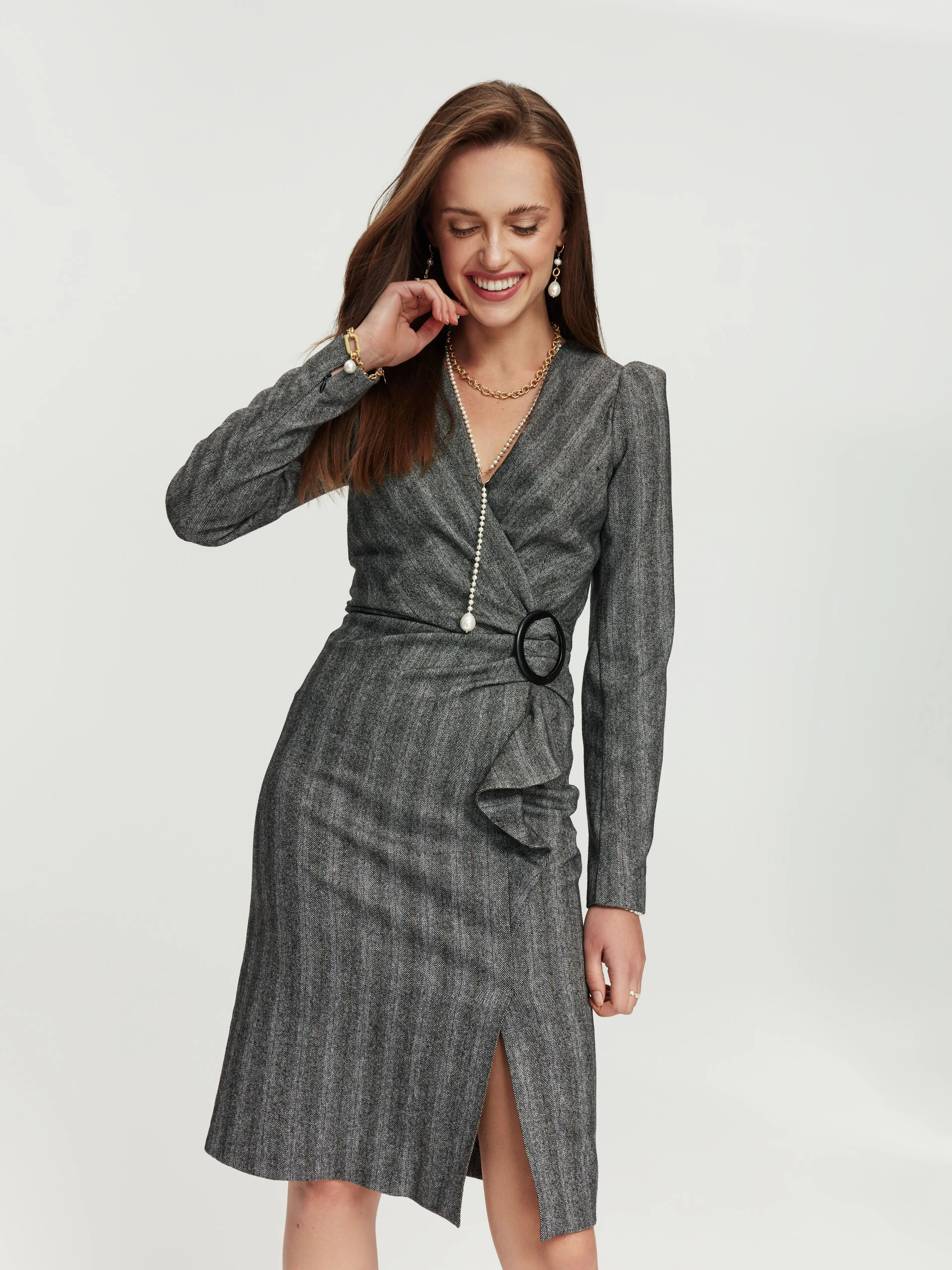 Envelope dress with wool