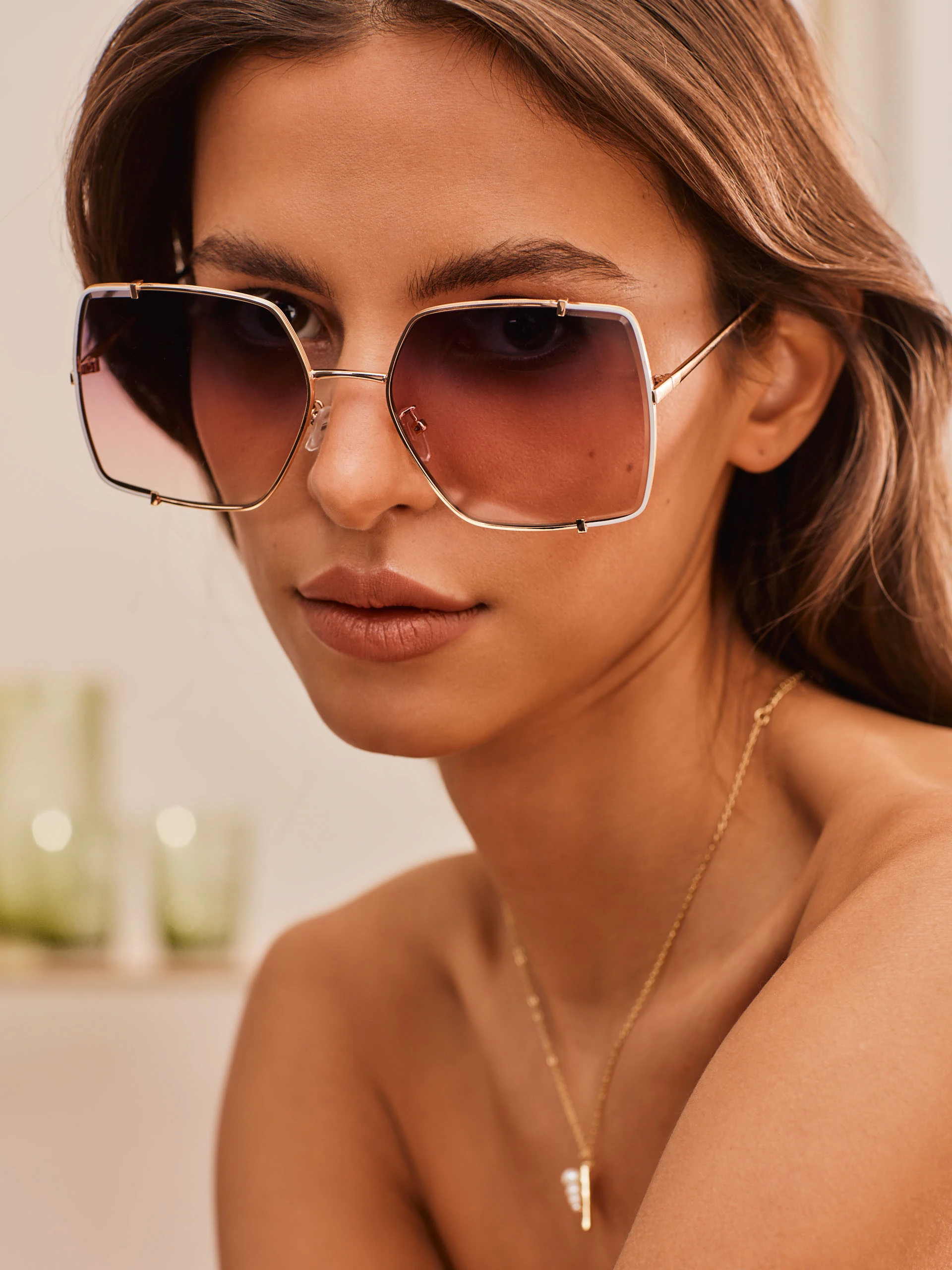 LARGE GLASSES WITH PINK LENSES
