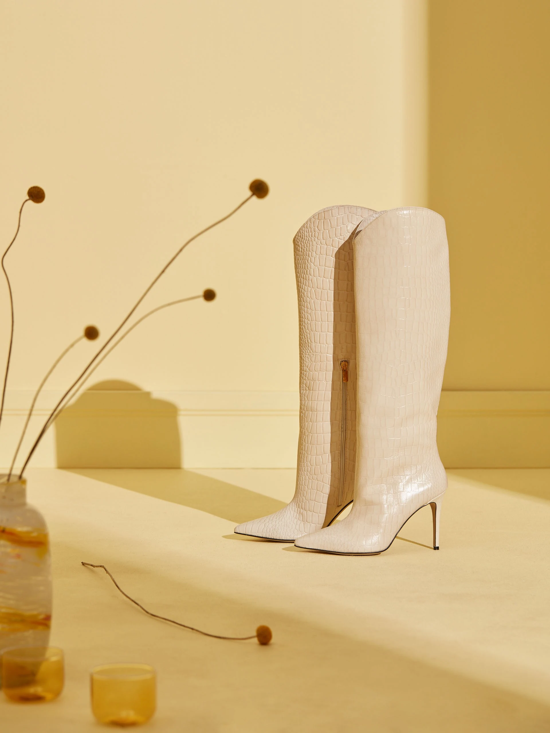 CREAM STILETTO BOOTS