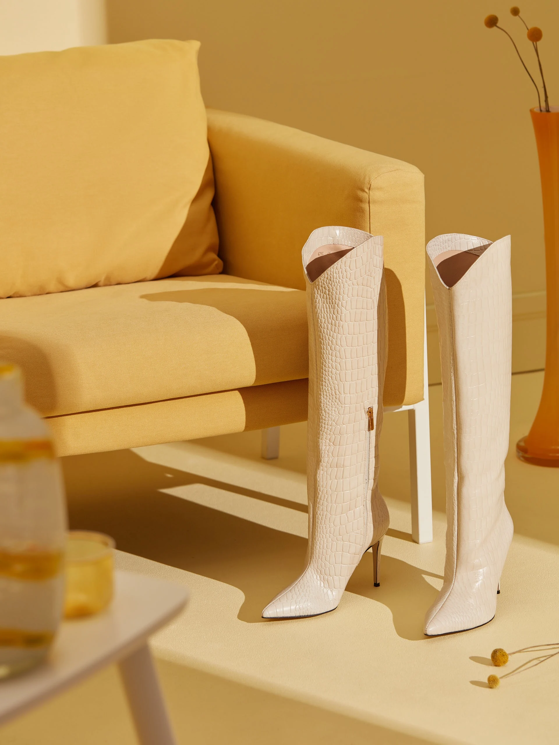 CREAM STILETTO BOOTS