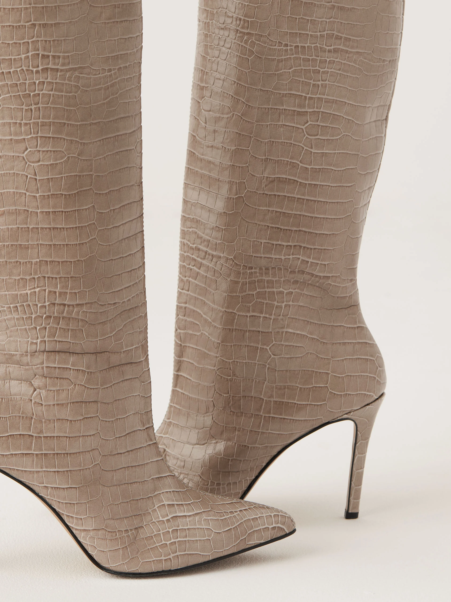 Beige stiletto heeled boots