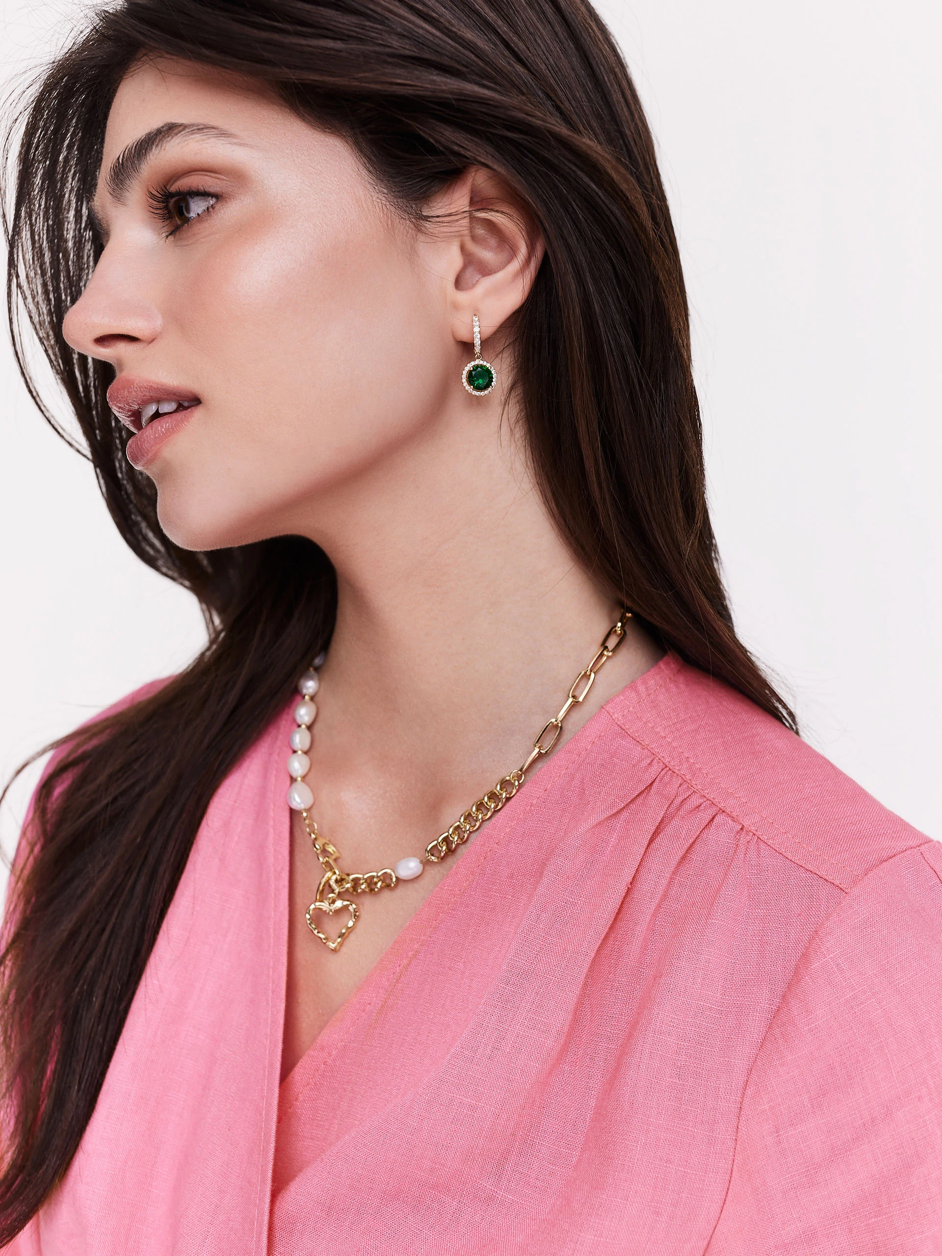 Copper earrings with green zircons