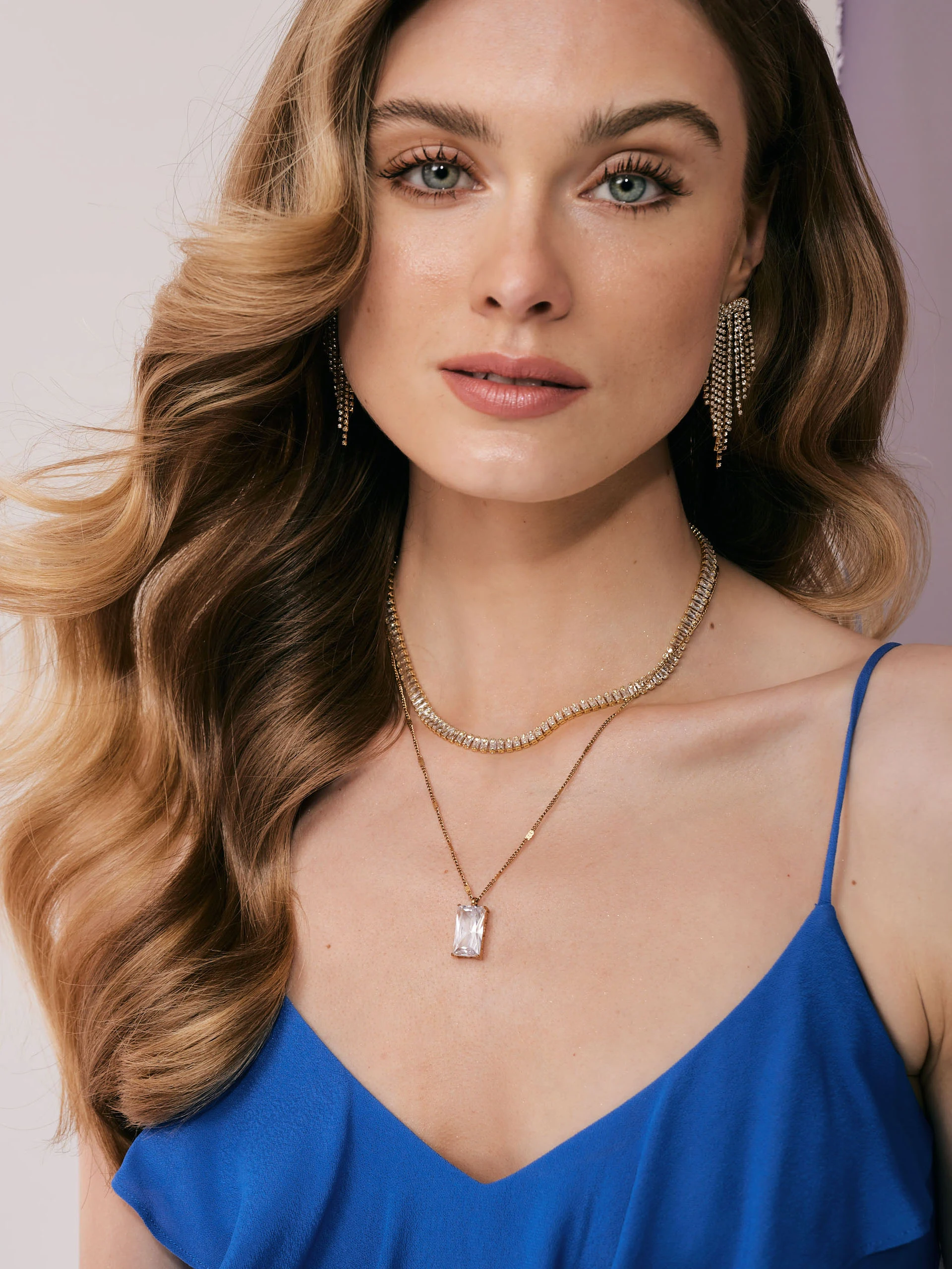 Long glittering earrings