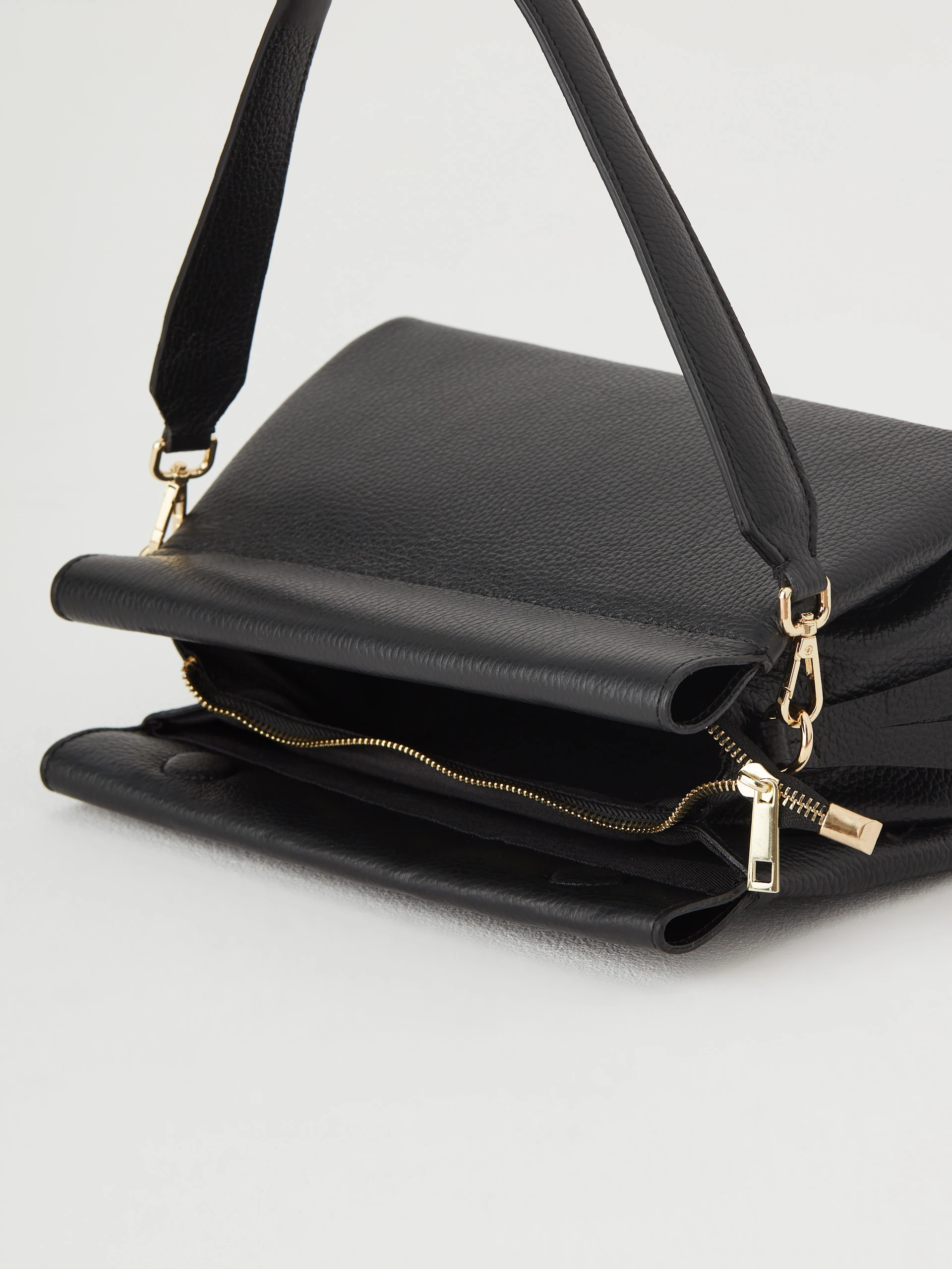 Black leather handbag