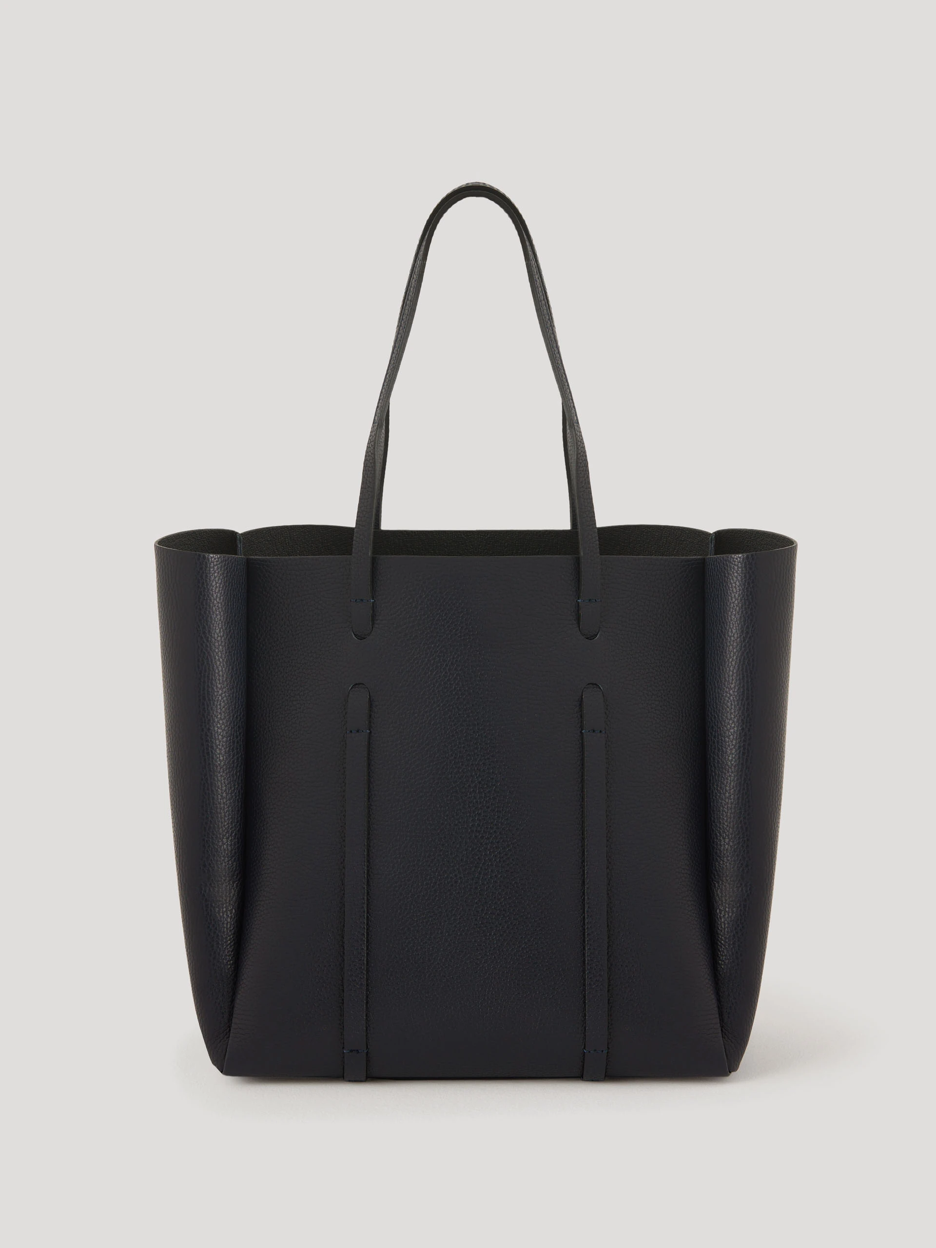 Navy blue leather shopper bag