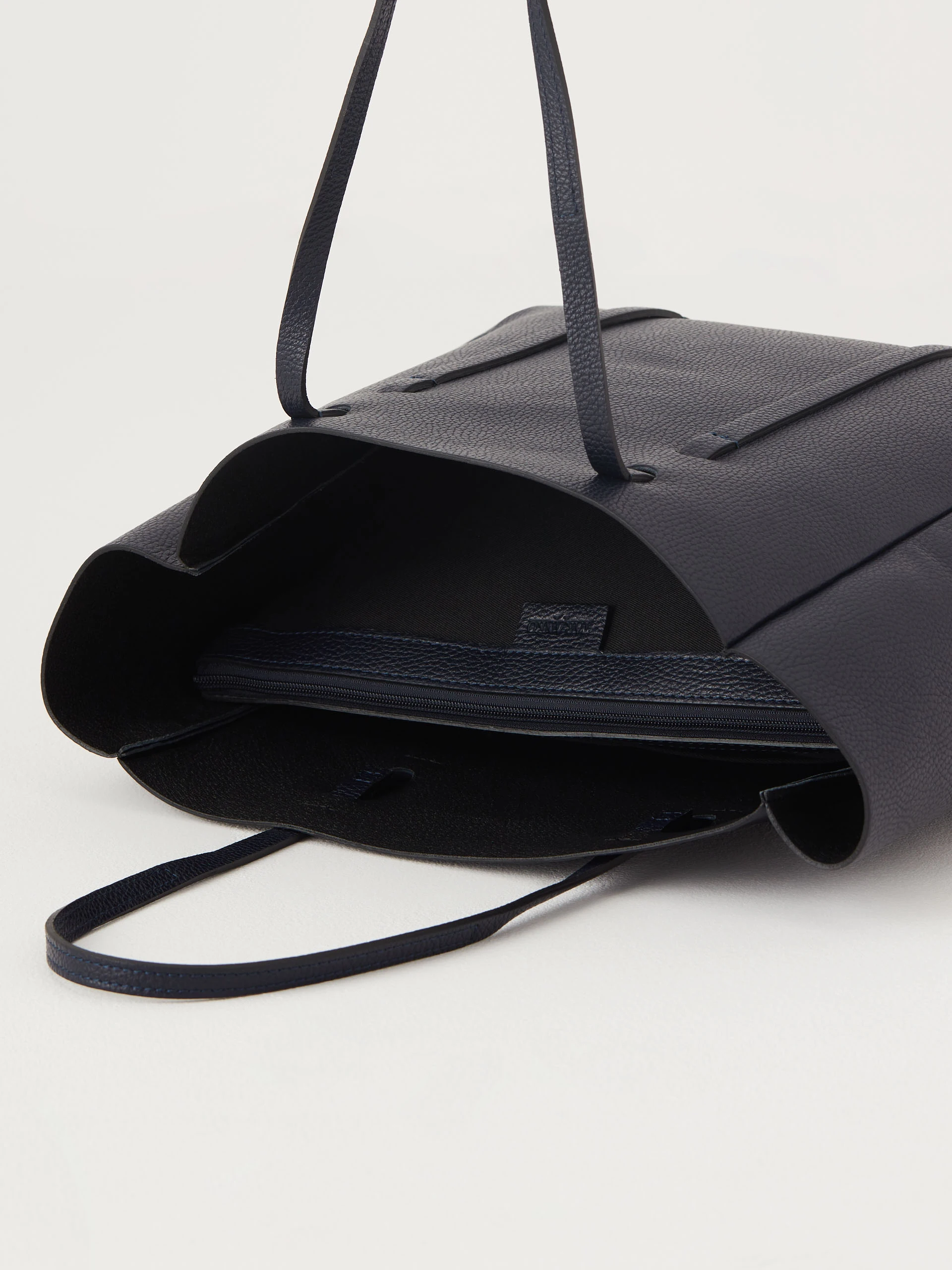 Navy blue leather shopper bag