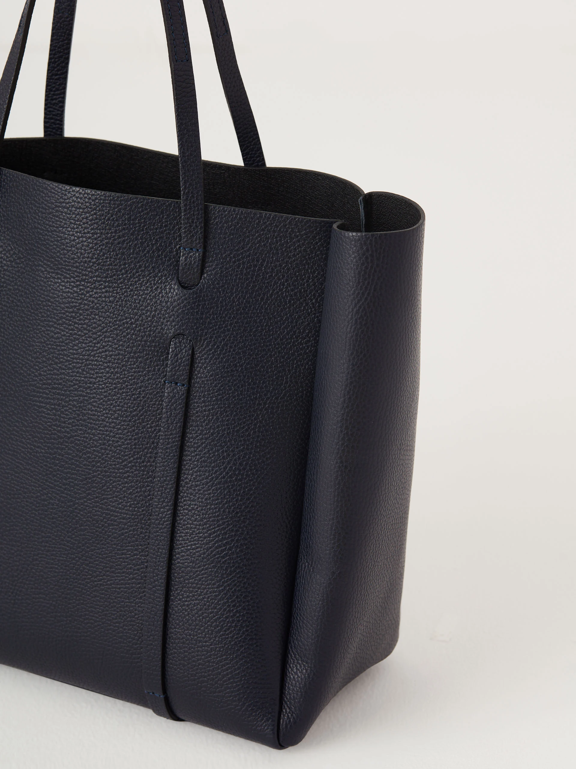 Navy blue leather shopper bag