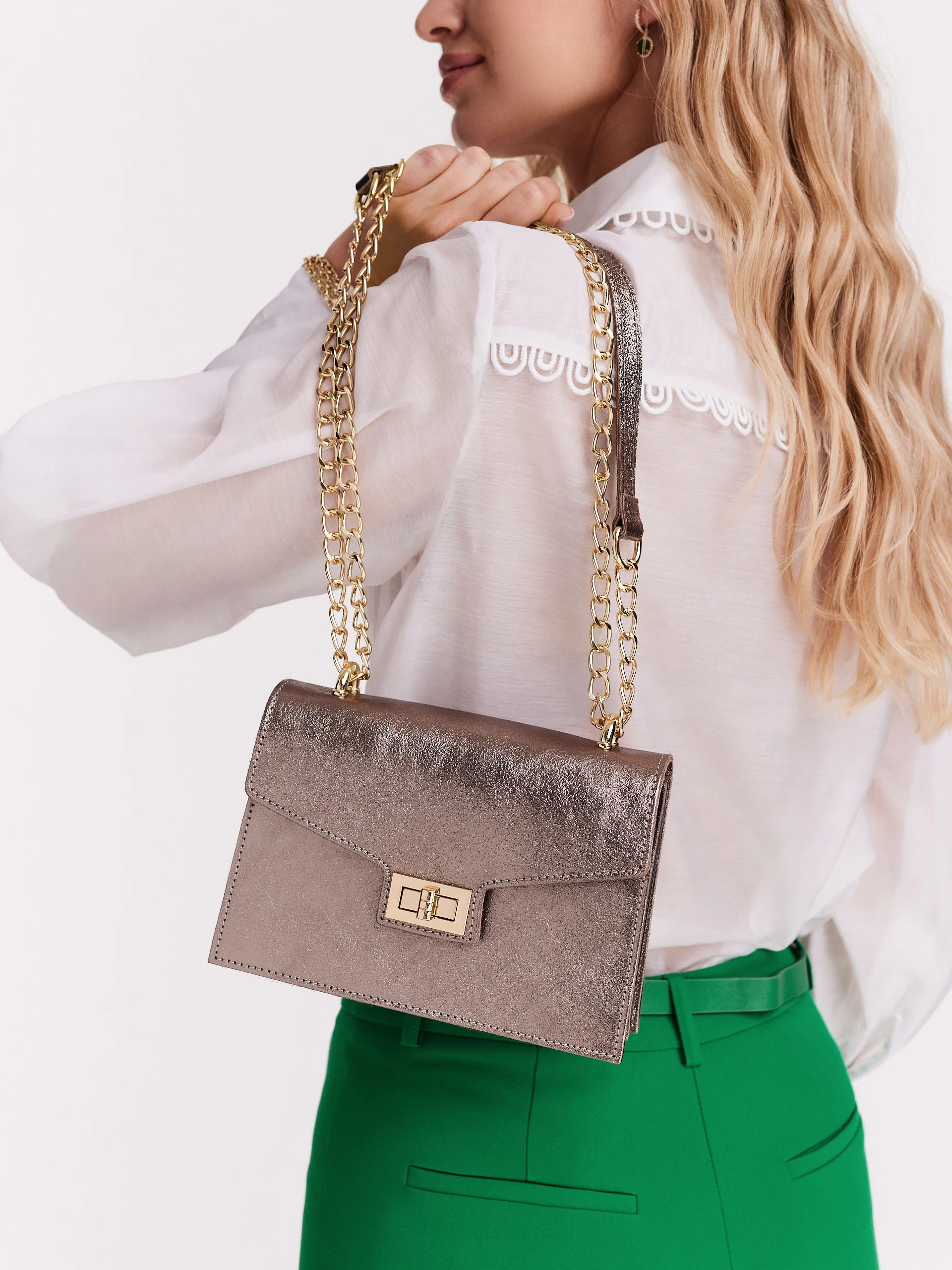 Small handbag in metallic natural leather