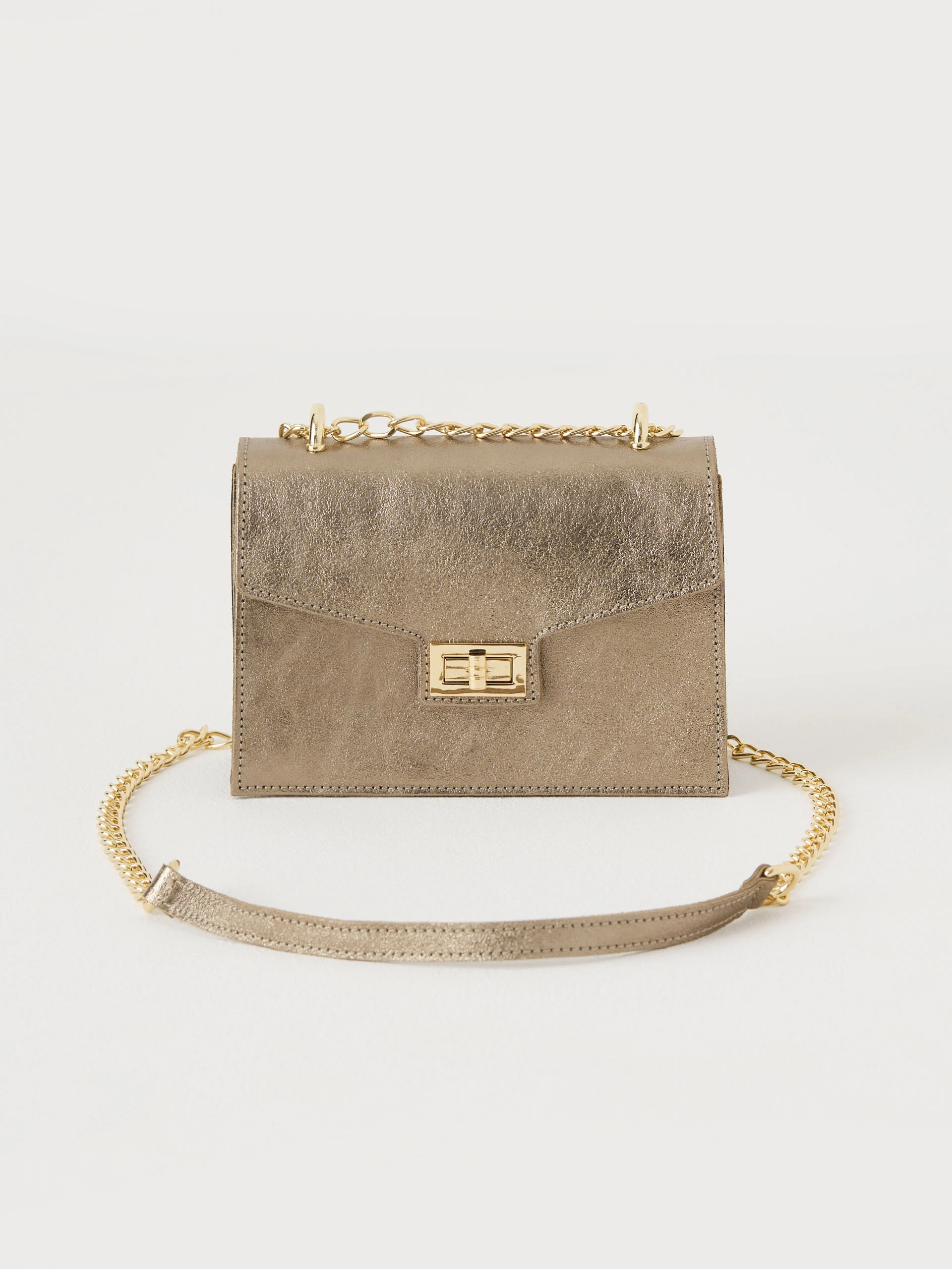 Small handbag in metallic natural leather