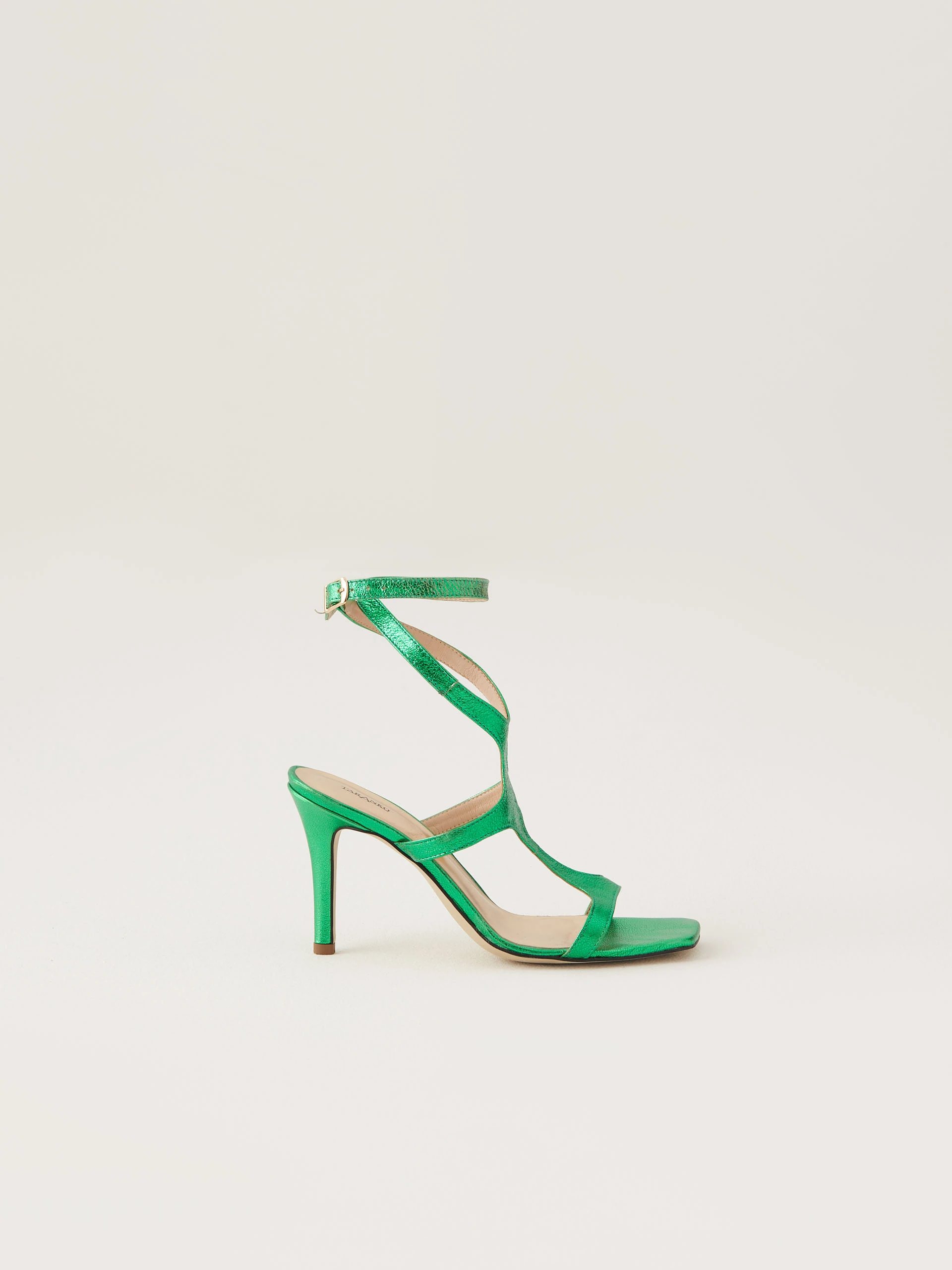 Leather green heeled sandals