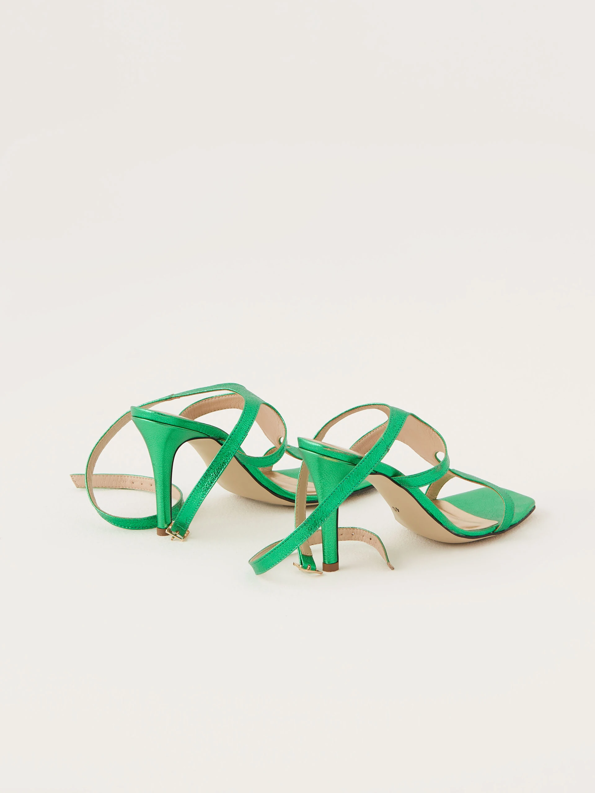 Leather green heeled sandals