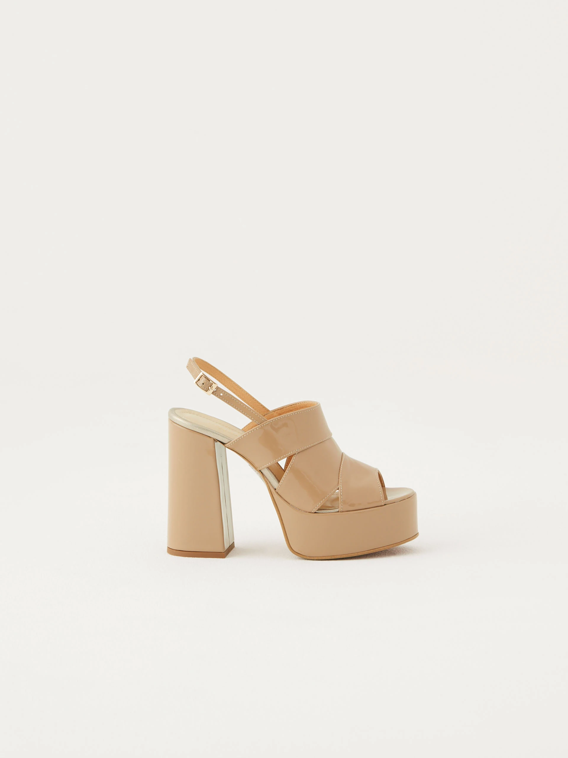 Beige lacquered platform sandals