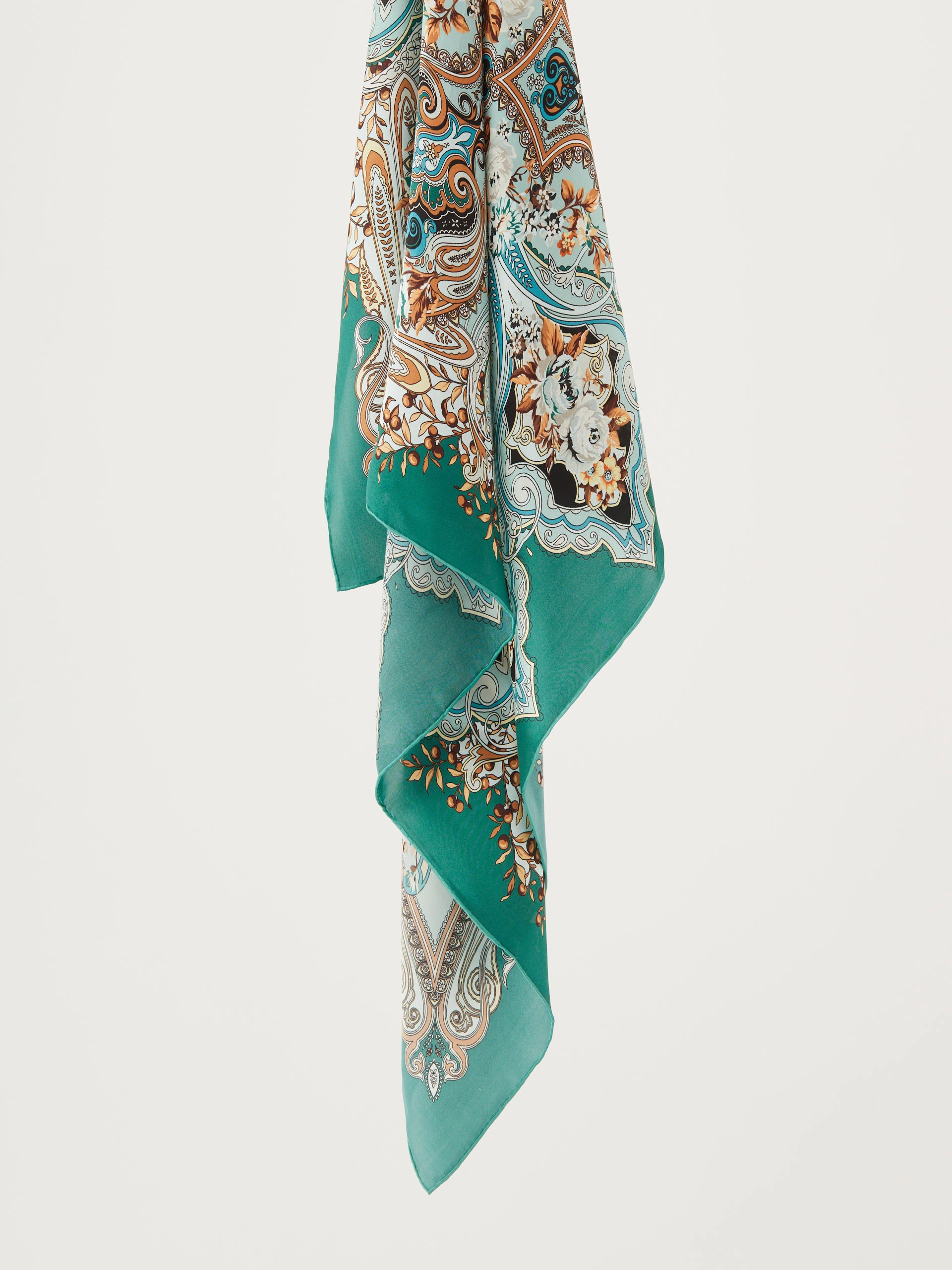 Large silk gavroche in ethnic pattern