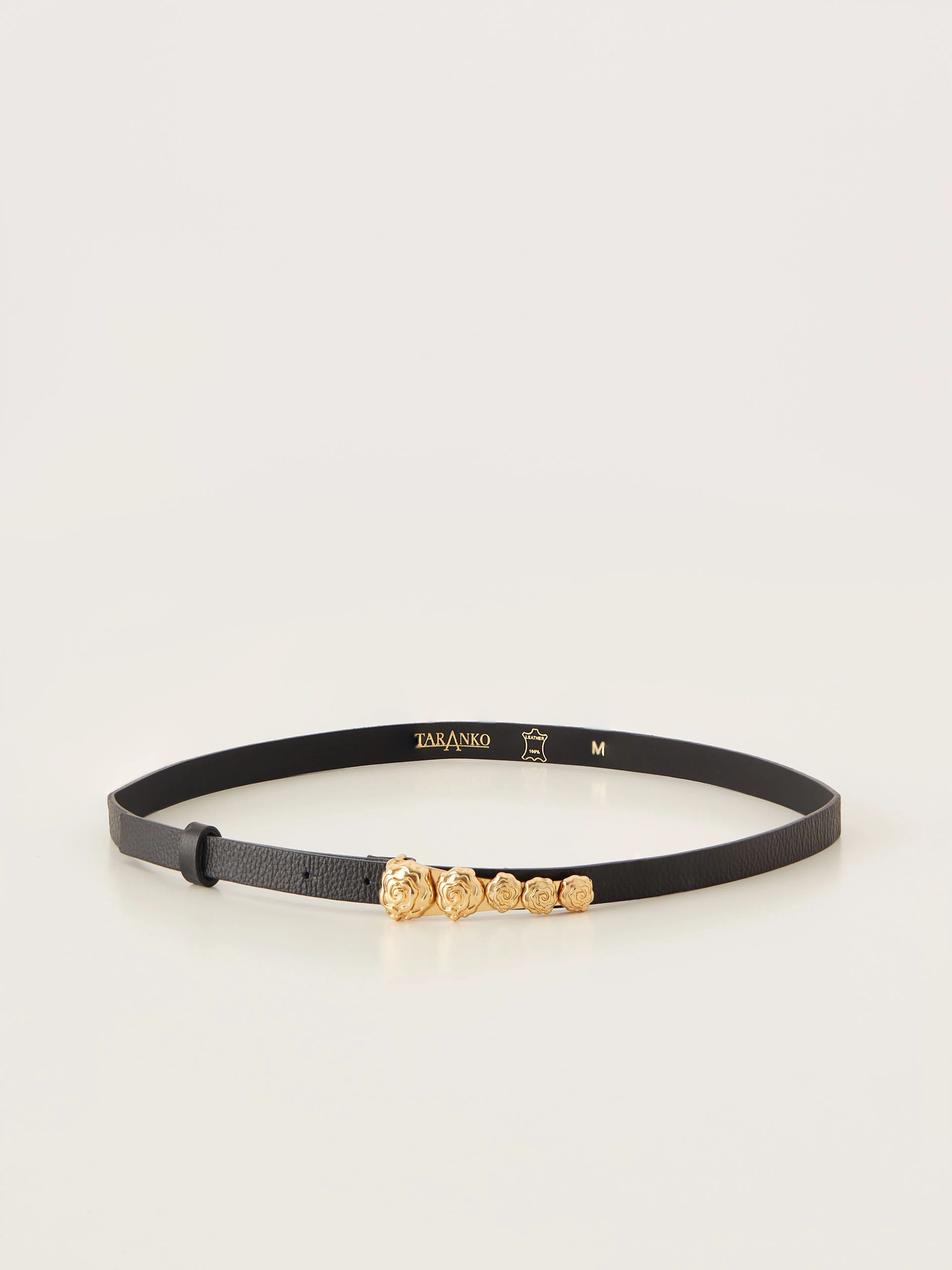 Thin black belt with gold-tone buckle