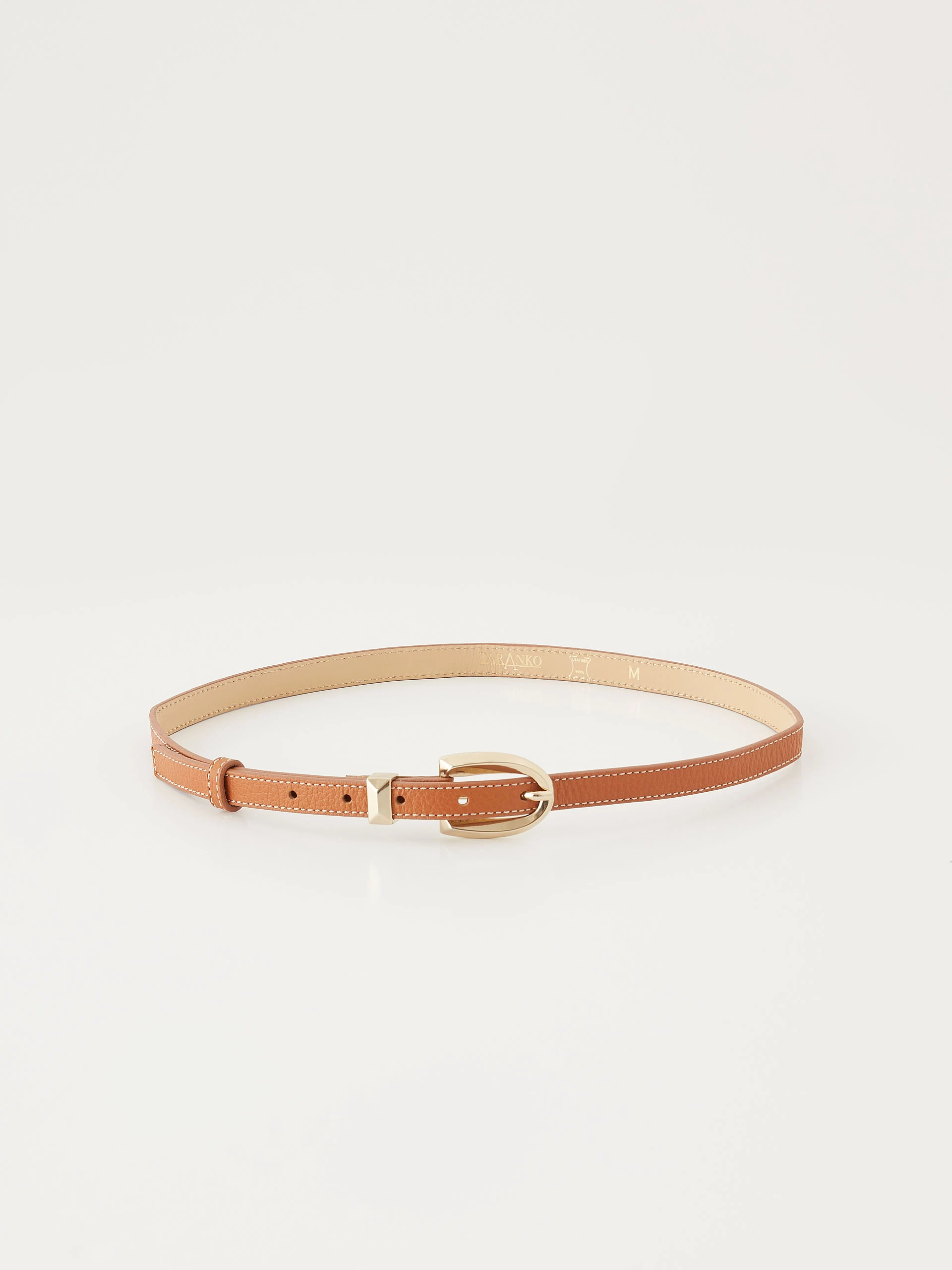 Thin brown natural leather belt