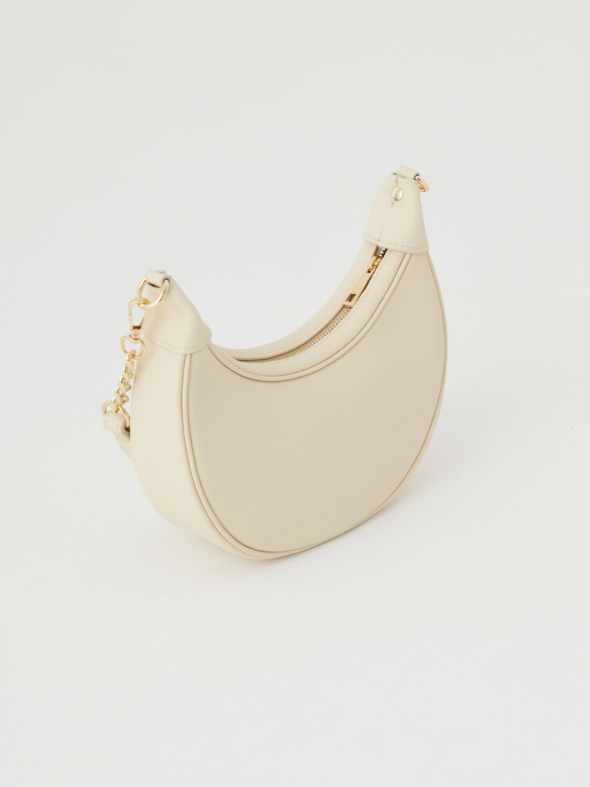 Cream natural leather hobo handbag