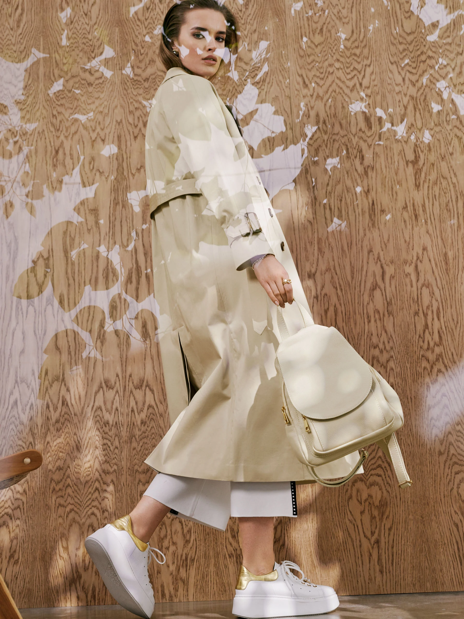Cream natural leather backpack