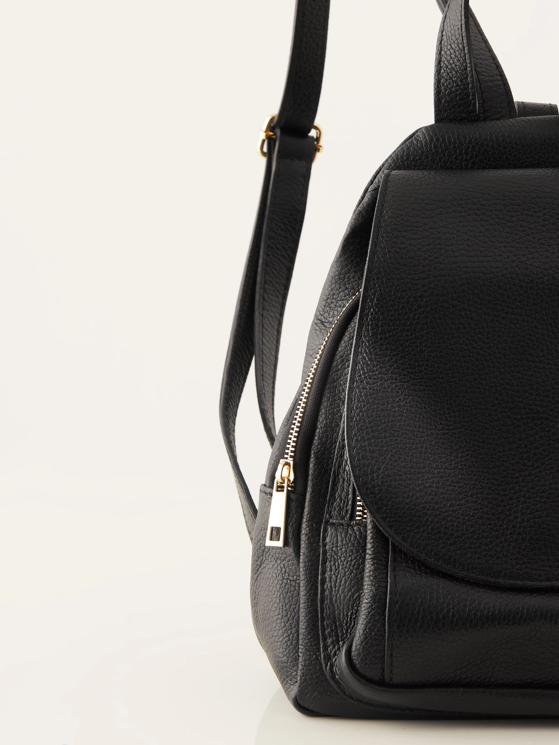 Black natural leather backpack