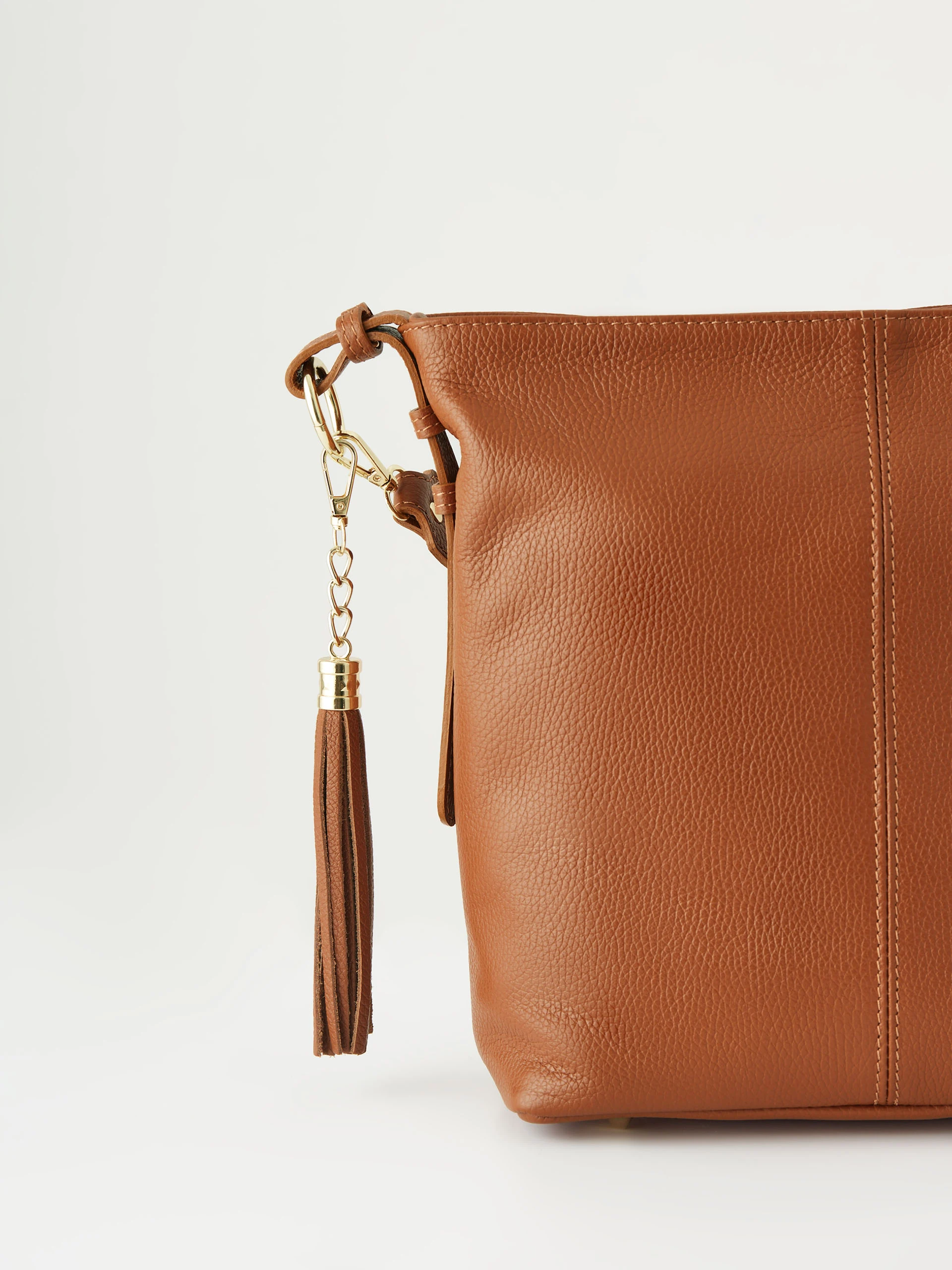 Brown natural leather shopper bag