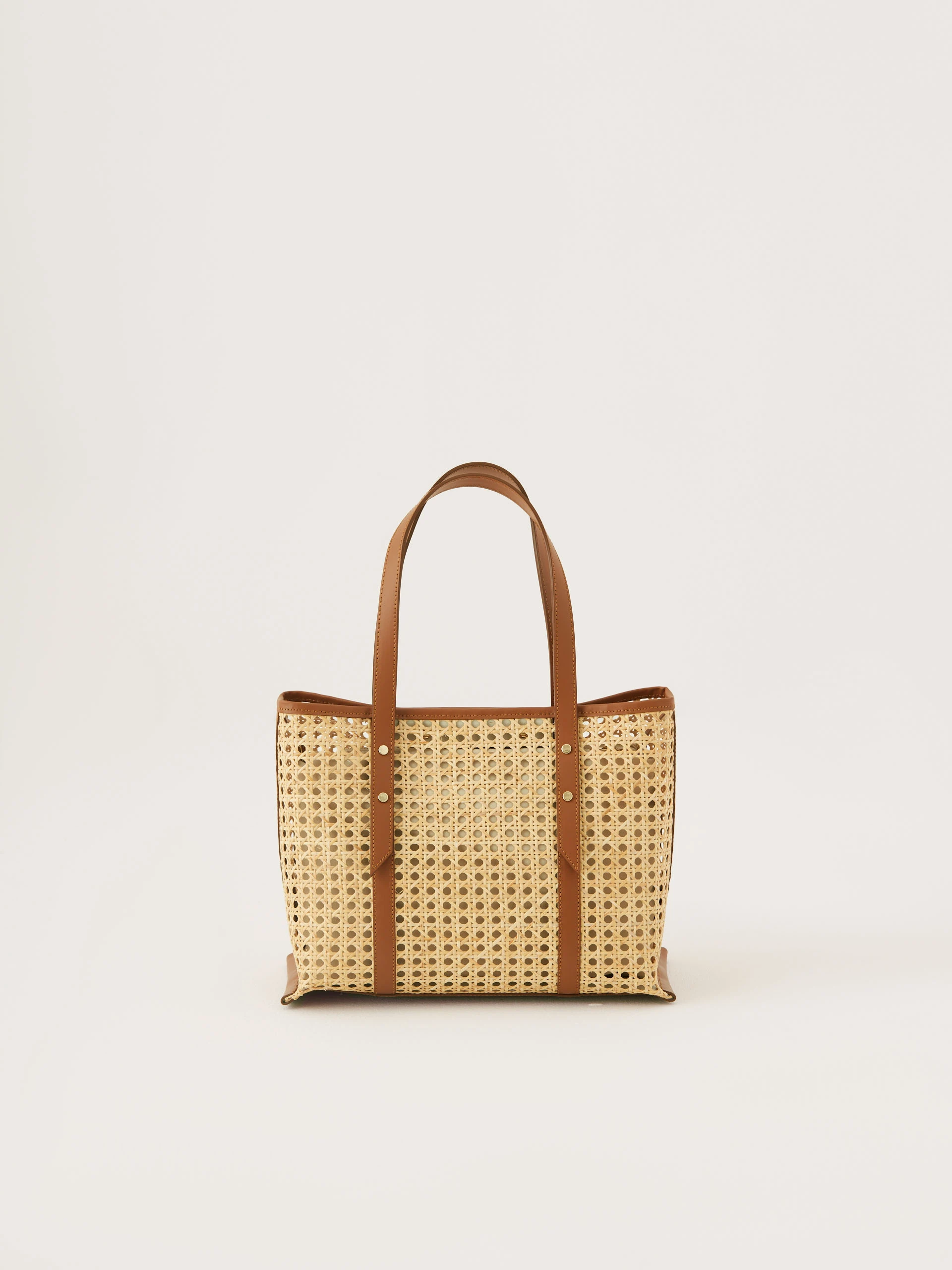 Torebka shopper ze skóry naturalnej i z rattanu