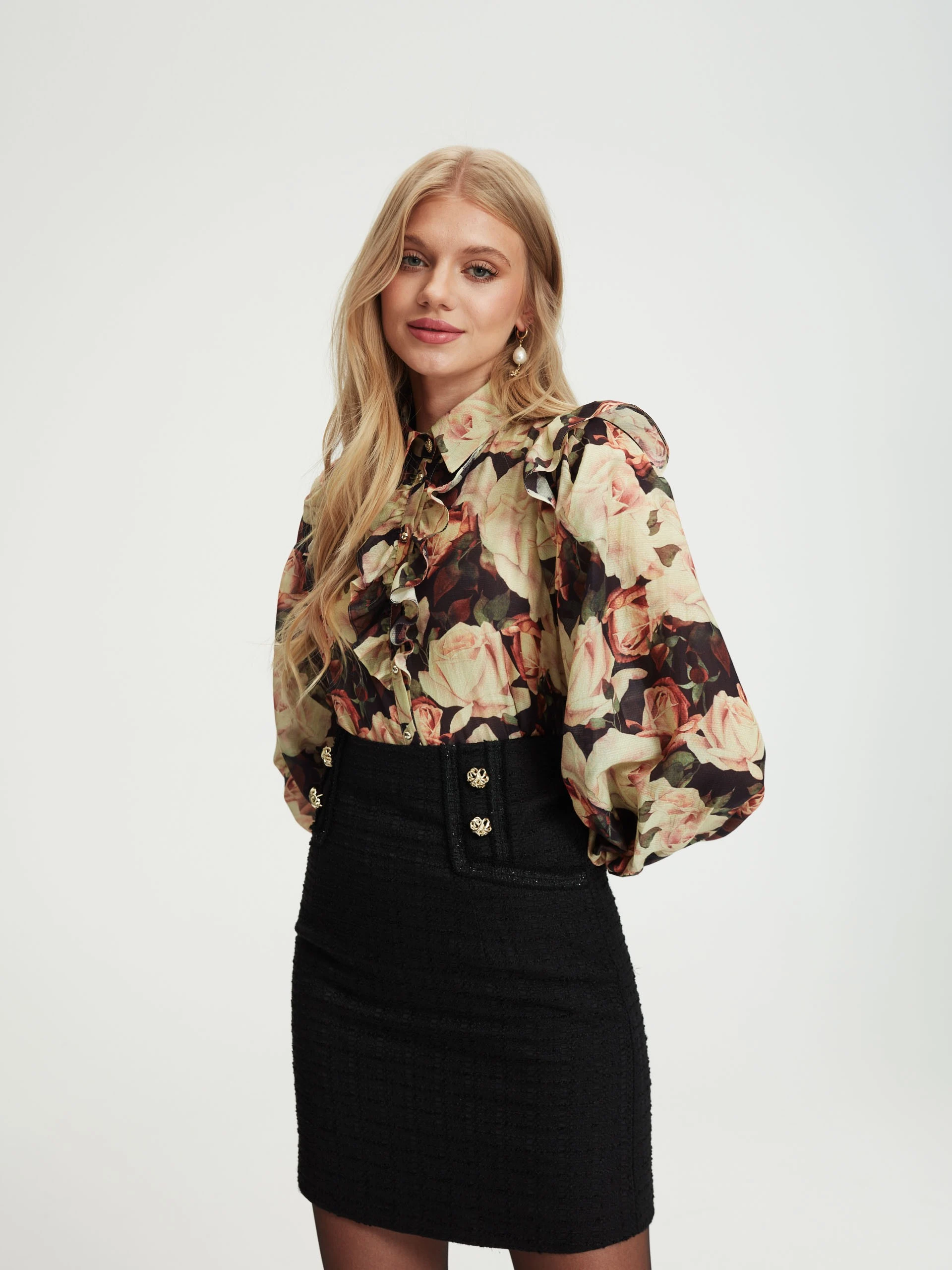 High-waisted tweed skirt