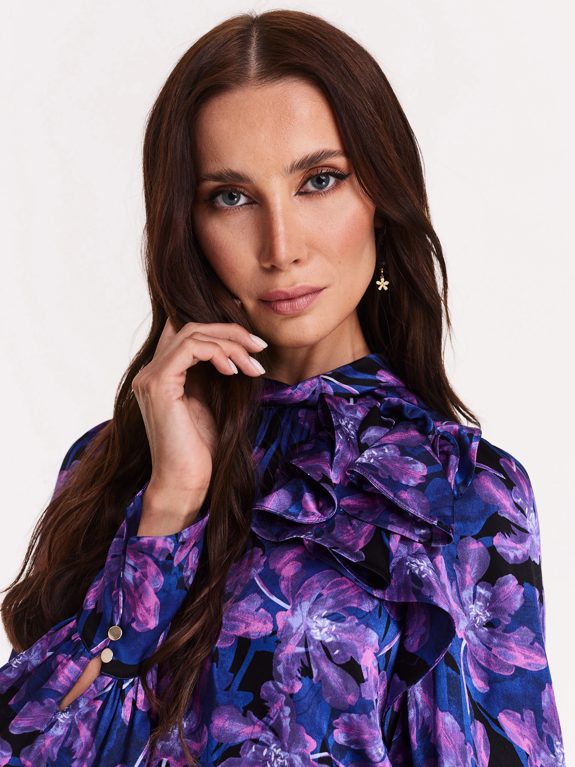 Satin blouse with flowers