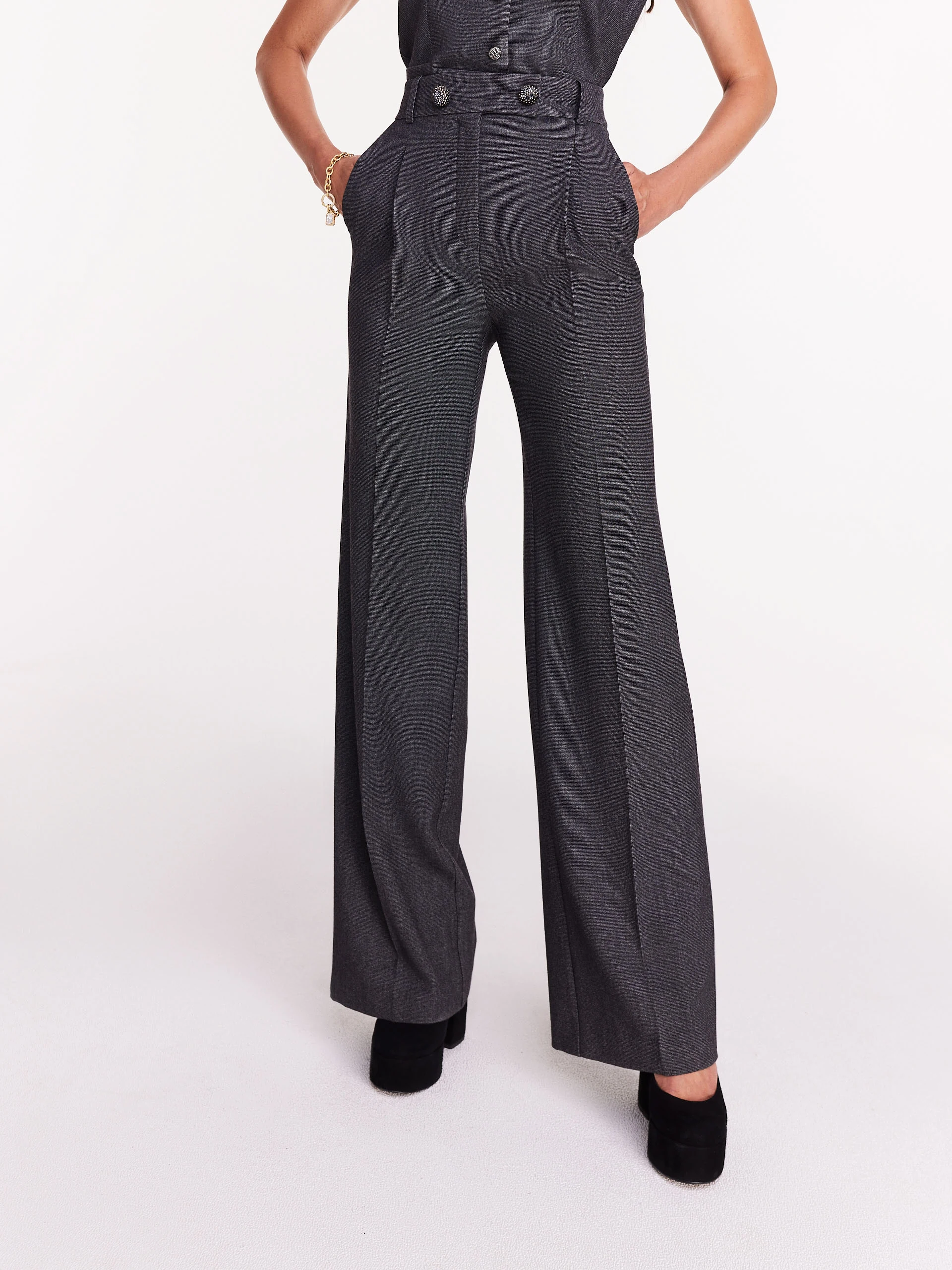 Grey high-waisted suit pants