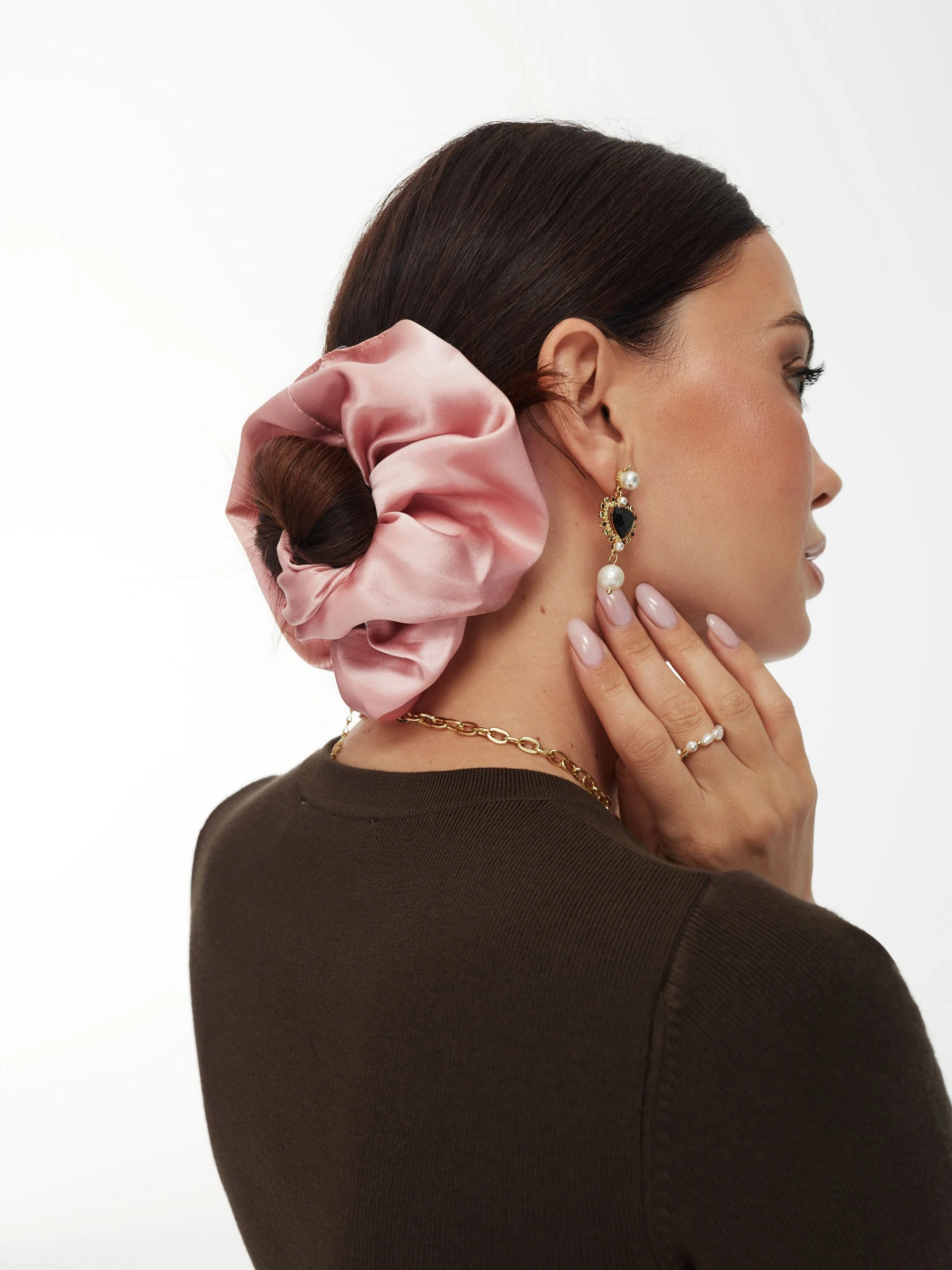 Pink silk hair scrunchie