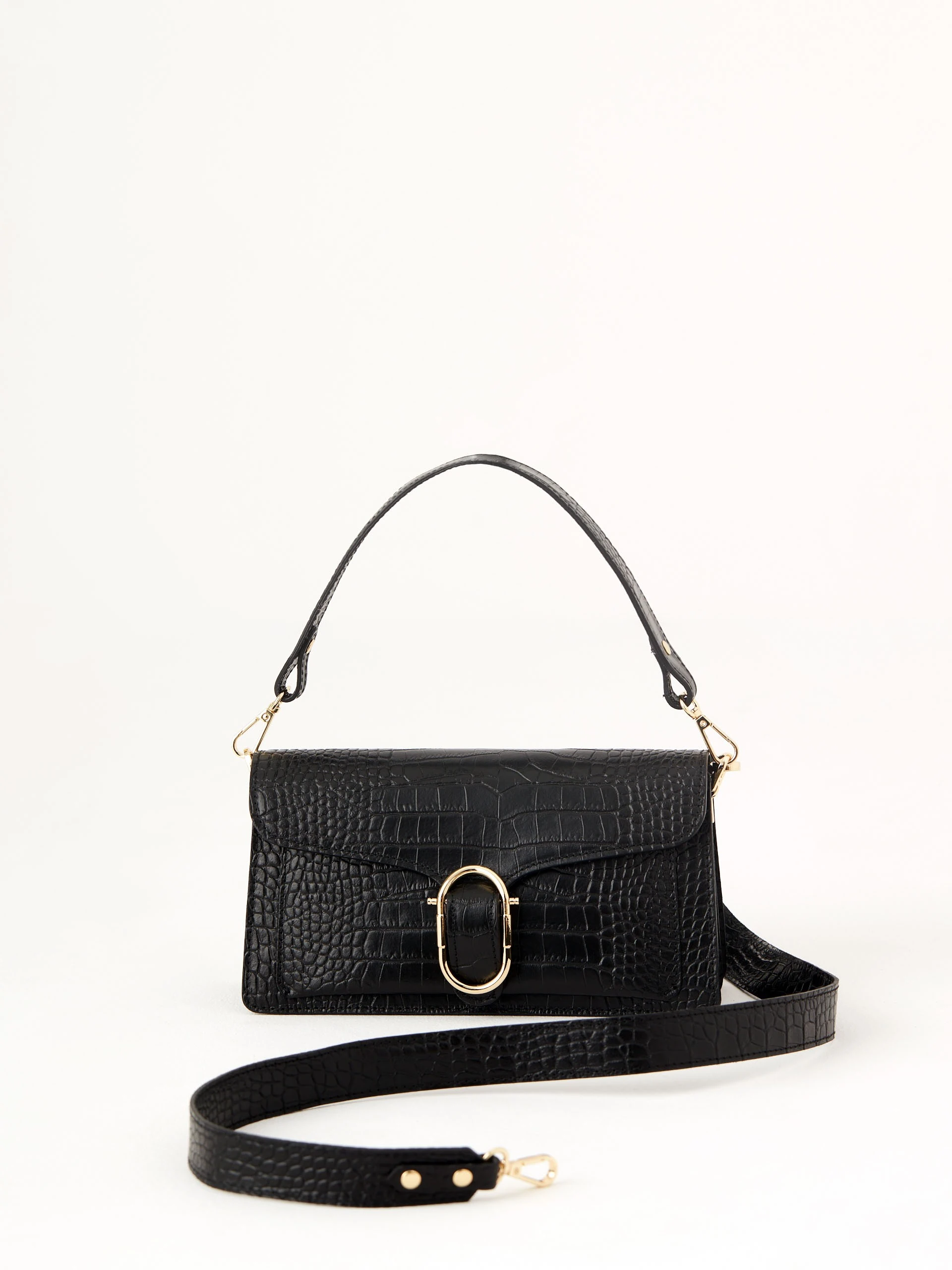 Black leather handbag