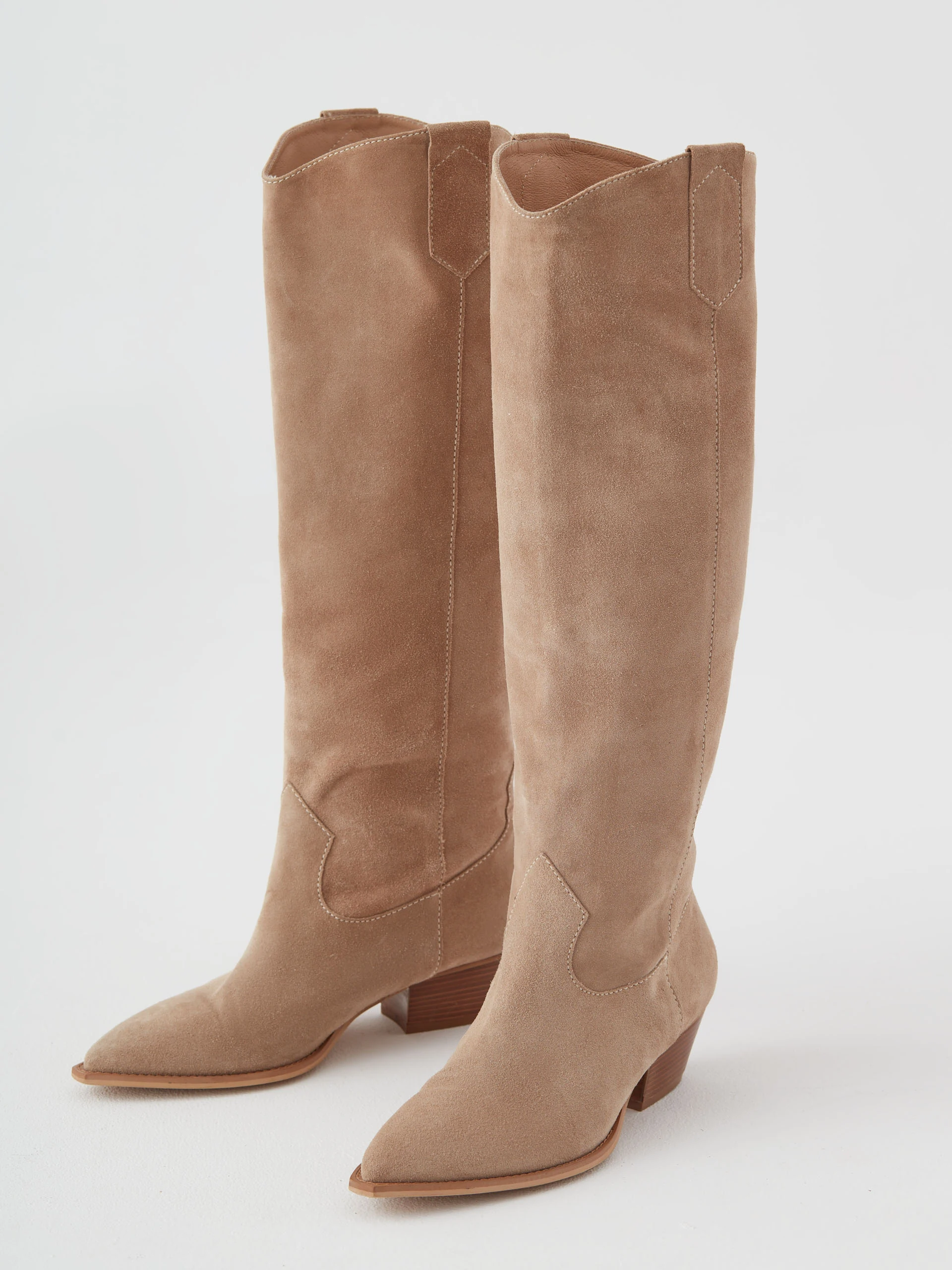 Beige suede leather cowboy boots