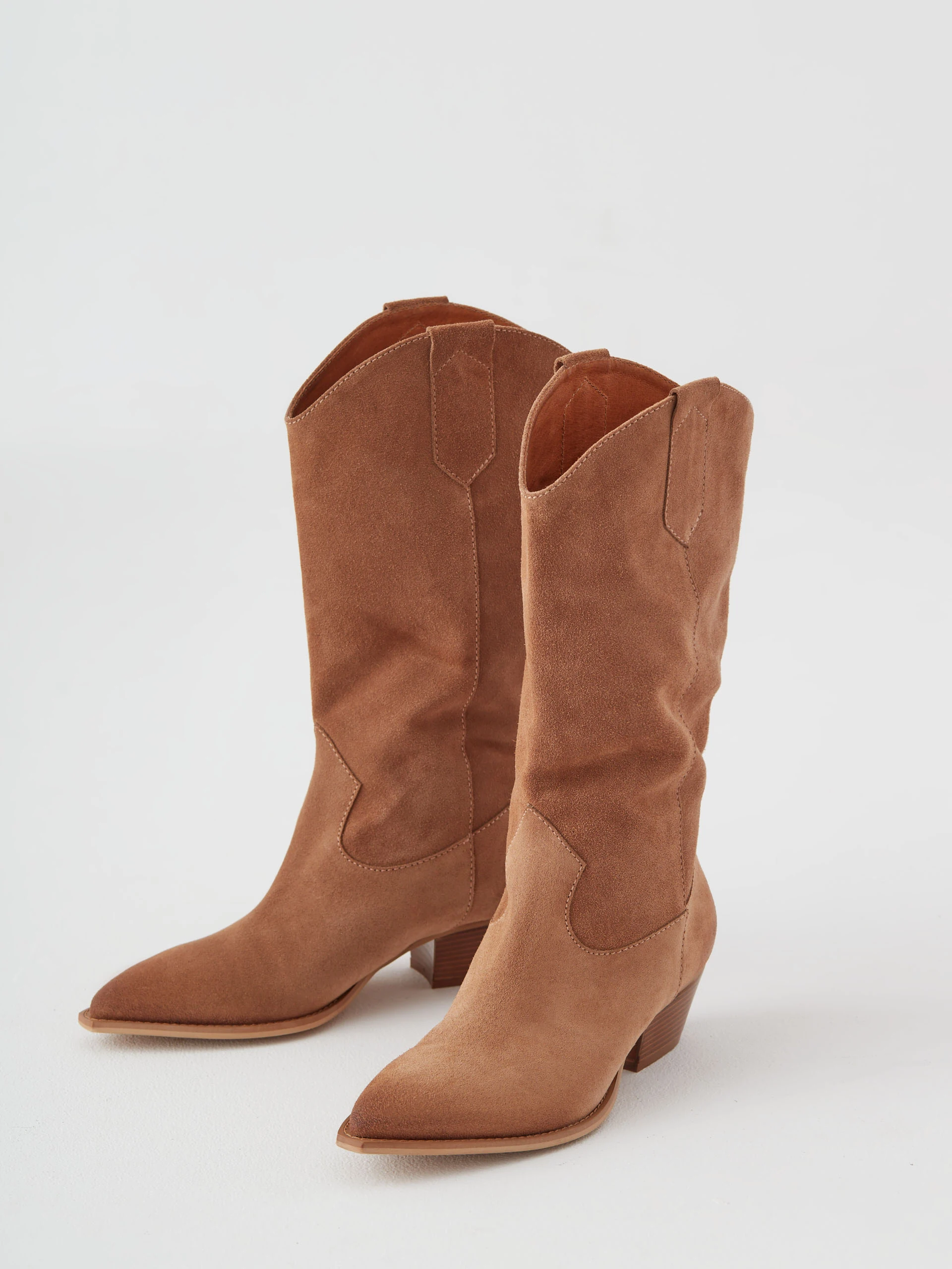 Brown suede leather cowboy boots