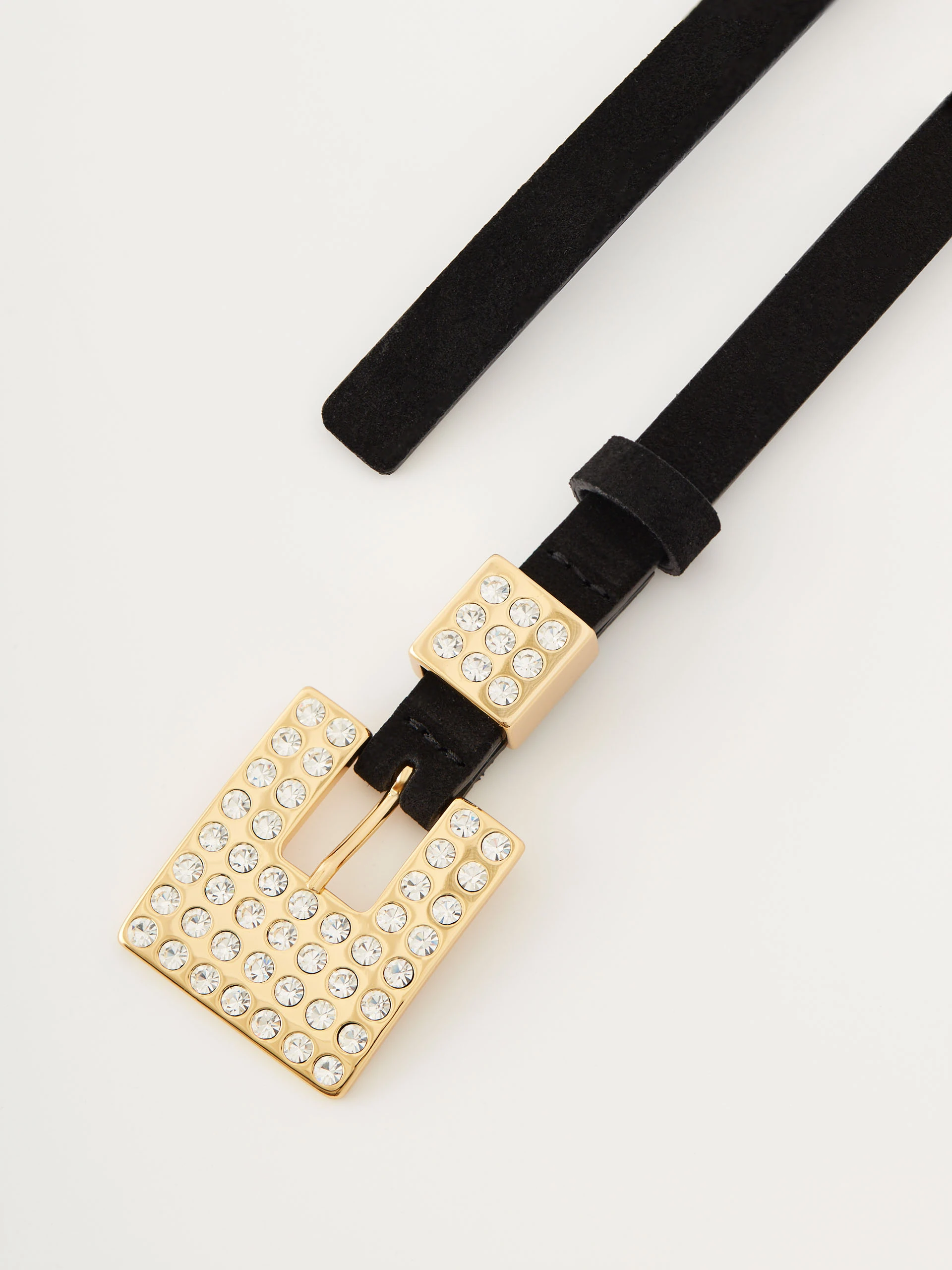 Thin suede belt with decorative buckle