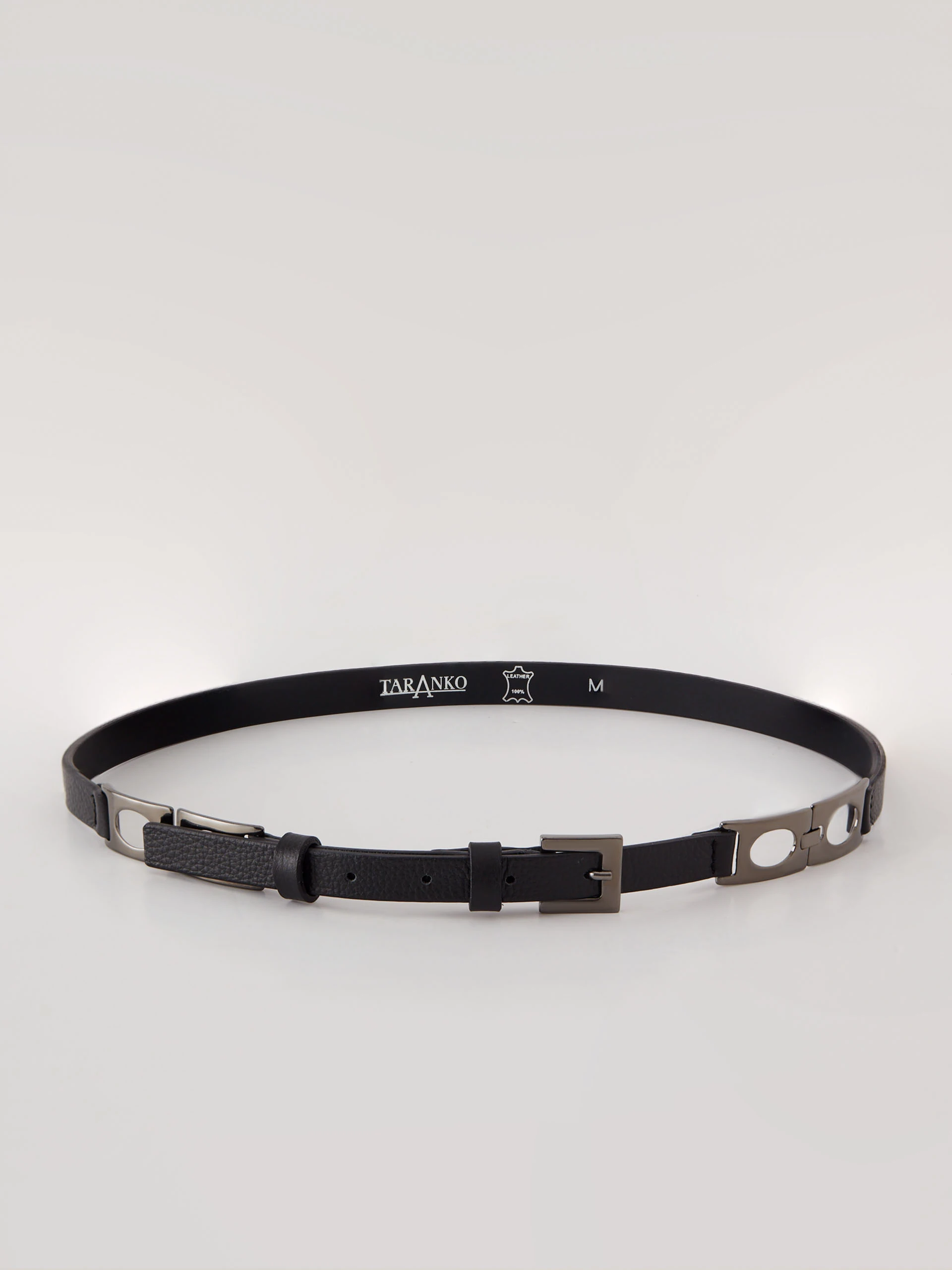 Black belt with gold decorative buckles