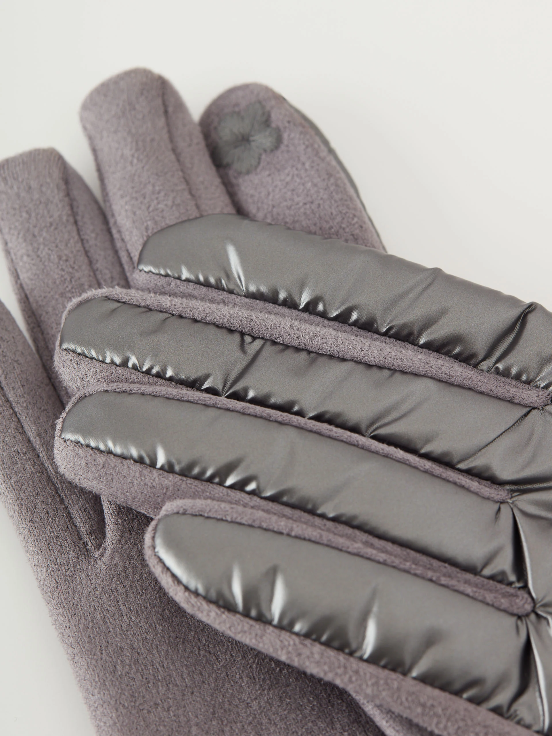 Silver long quilted fabric gloves