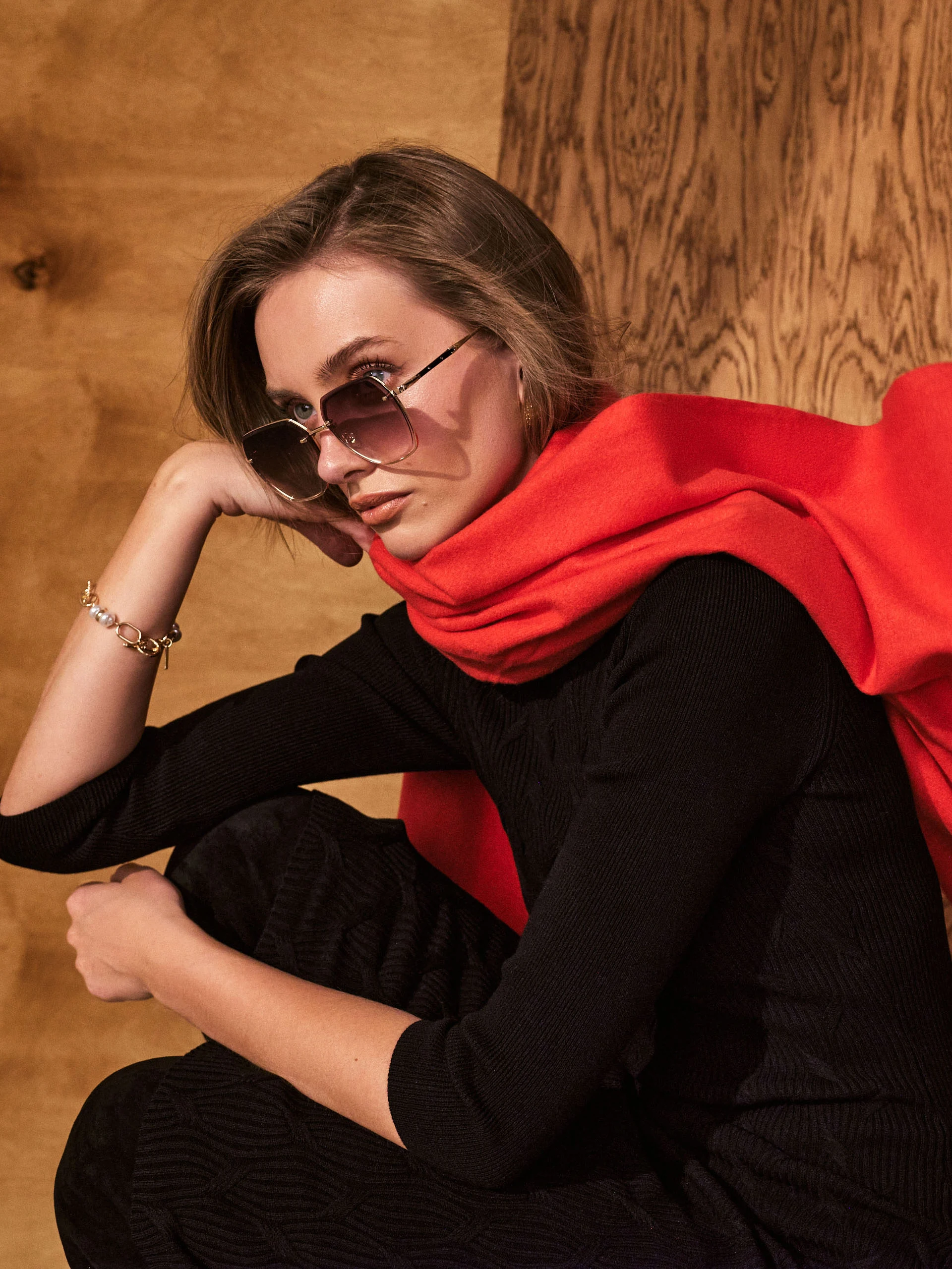 Large red shawl with tassels