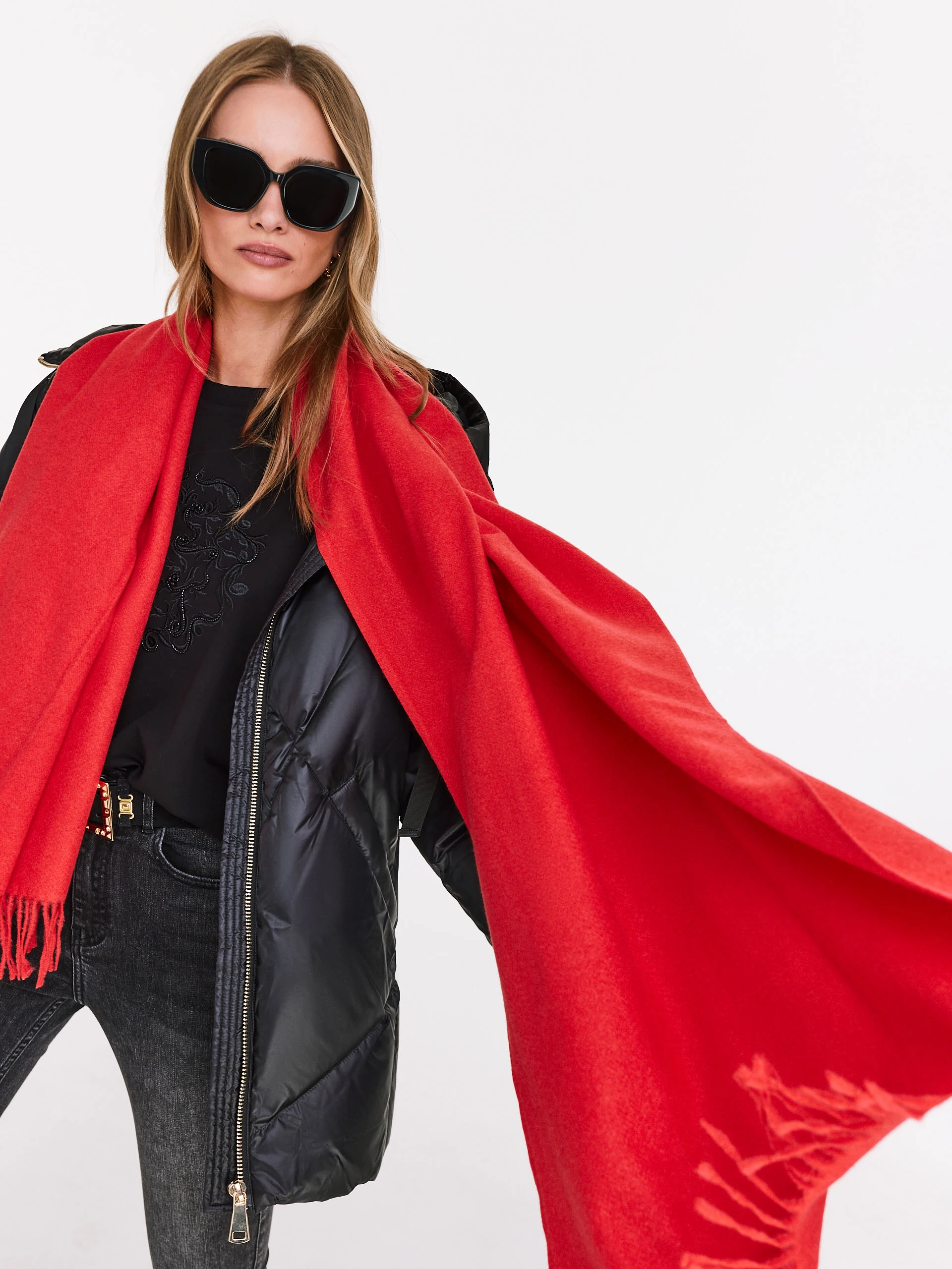 Large red shawl with tassels