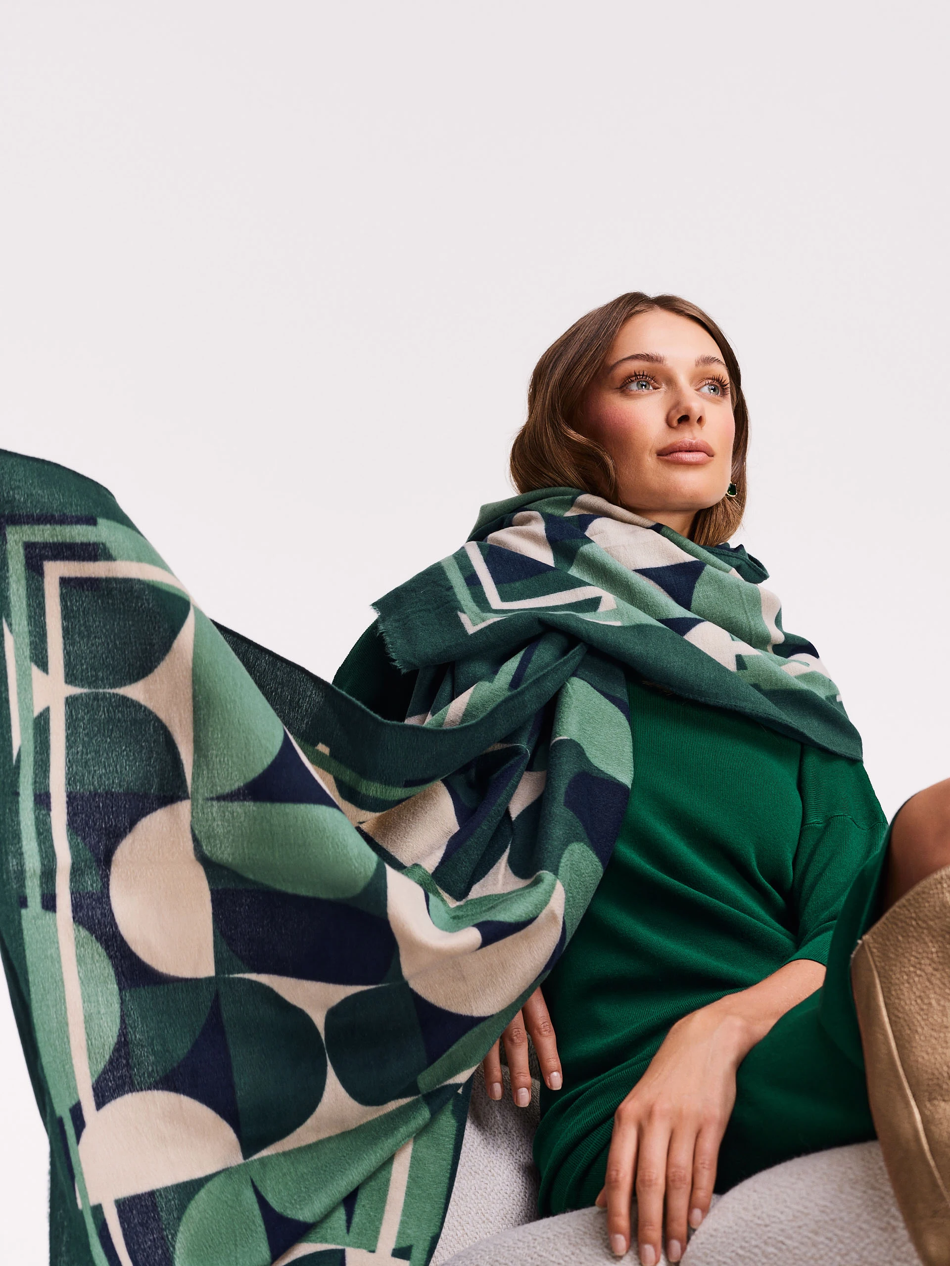 Green shawl with geometric pattern