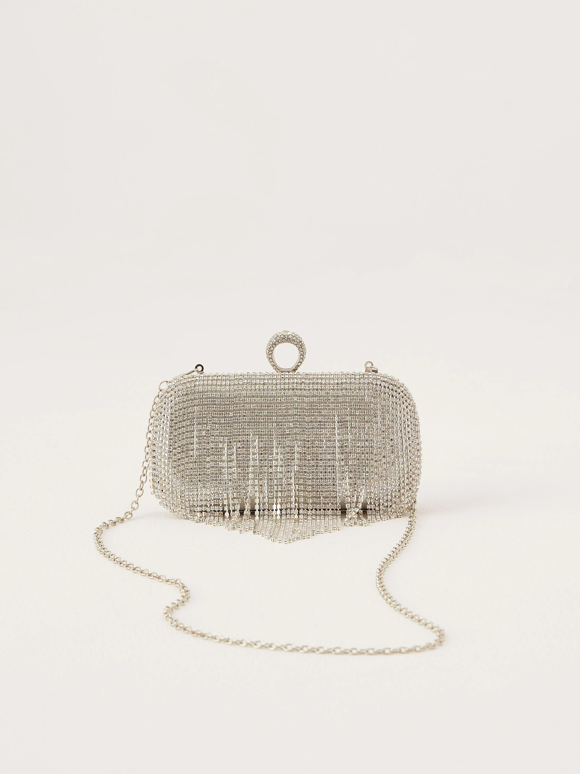 Elegant silver beaded handbag