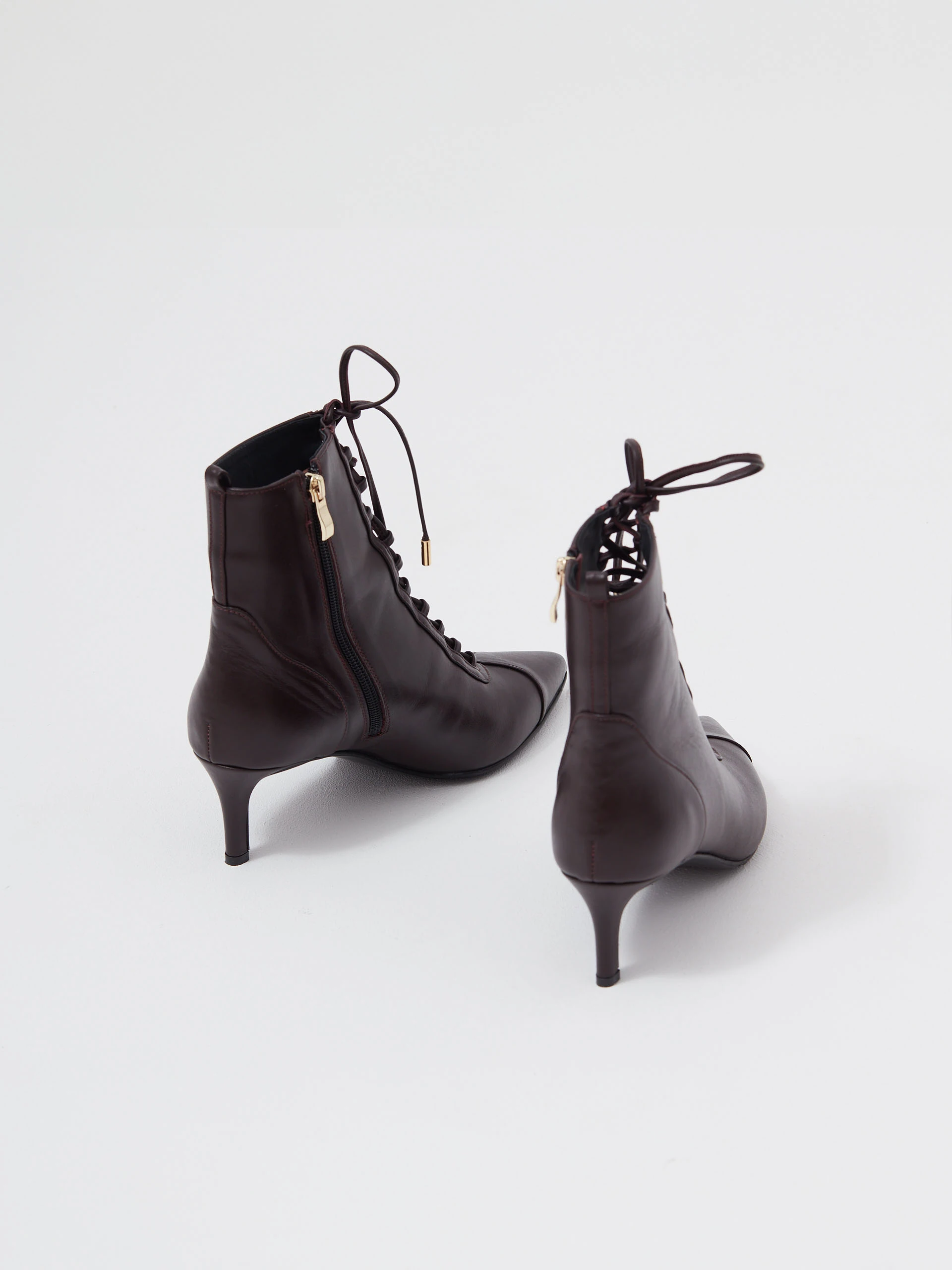 Dark burgundy leather heeled ankle boots