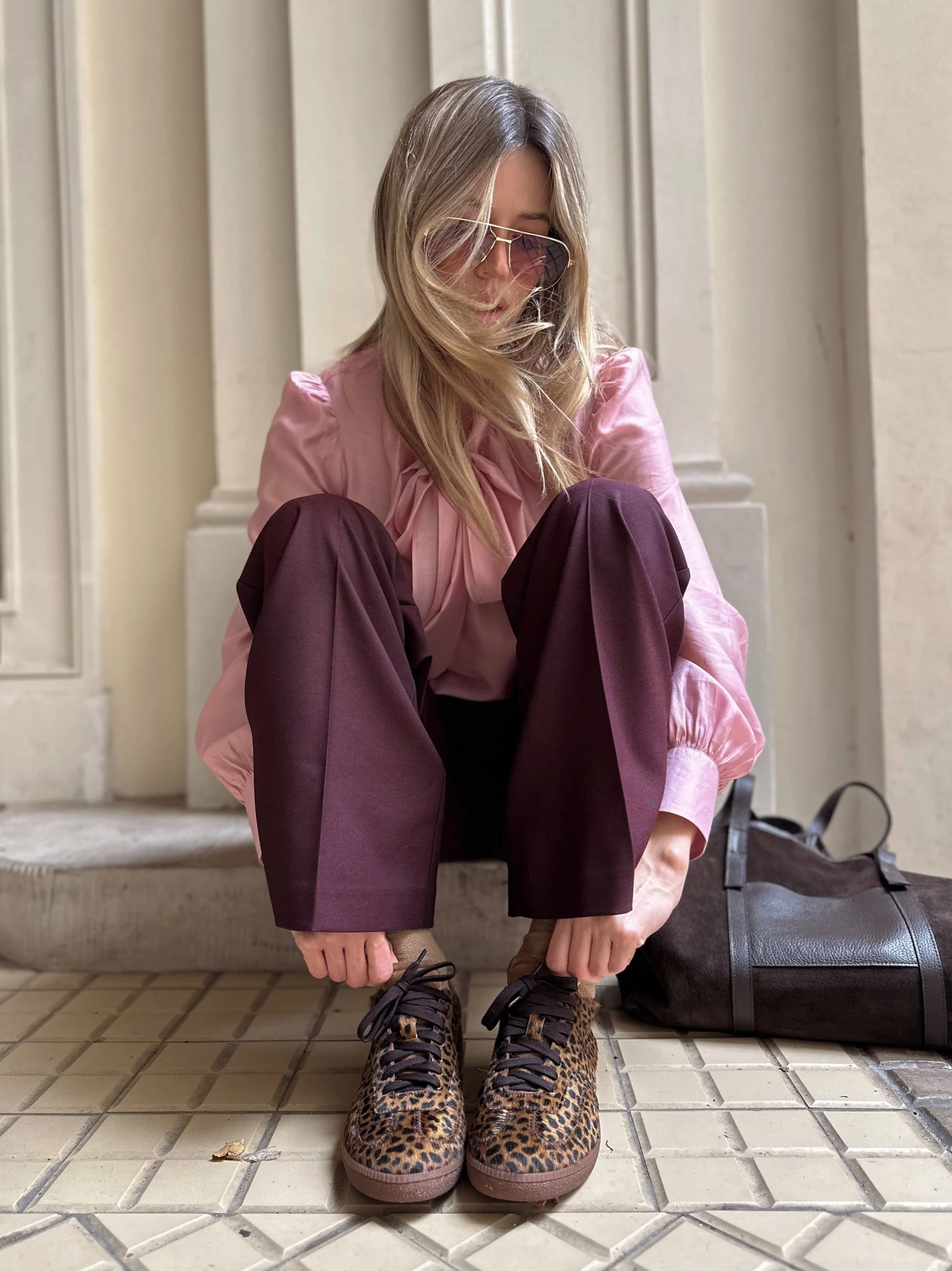 Leather sneakers with leopard print and interchangeable laces