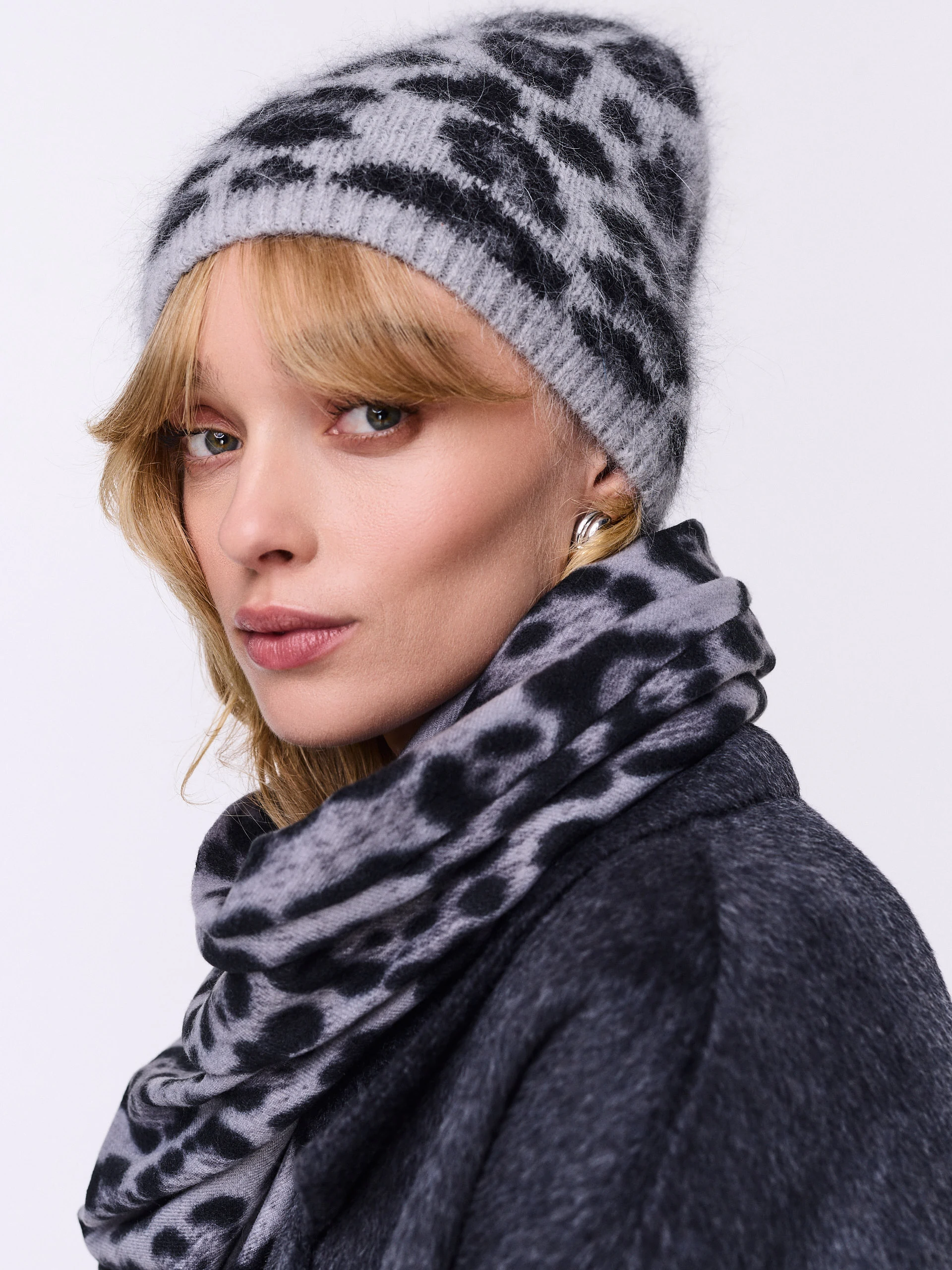 Animal print angora hat