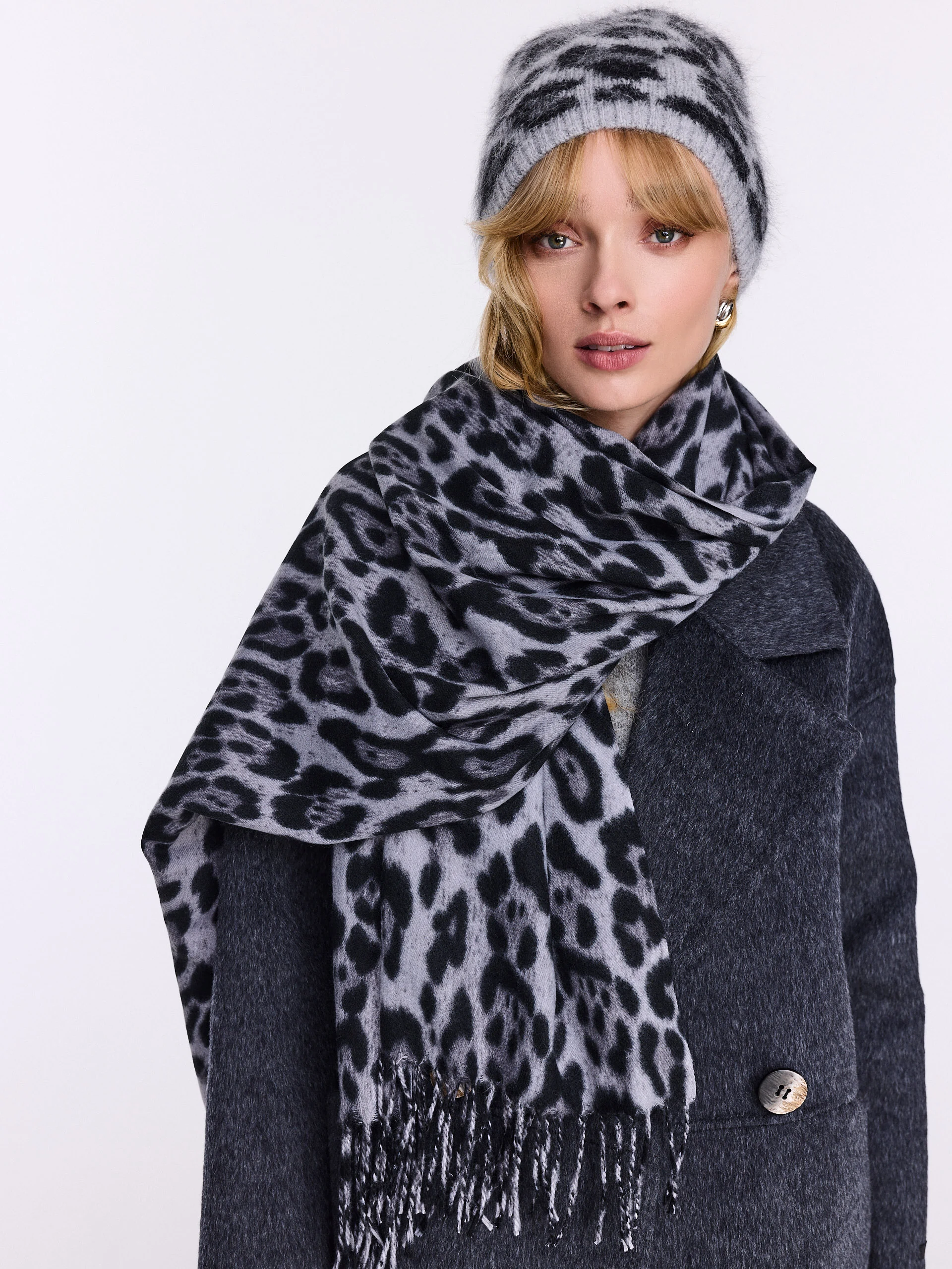 Animal print angora hat